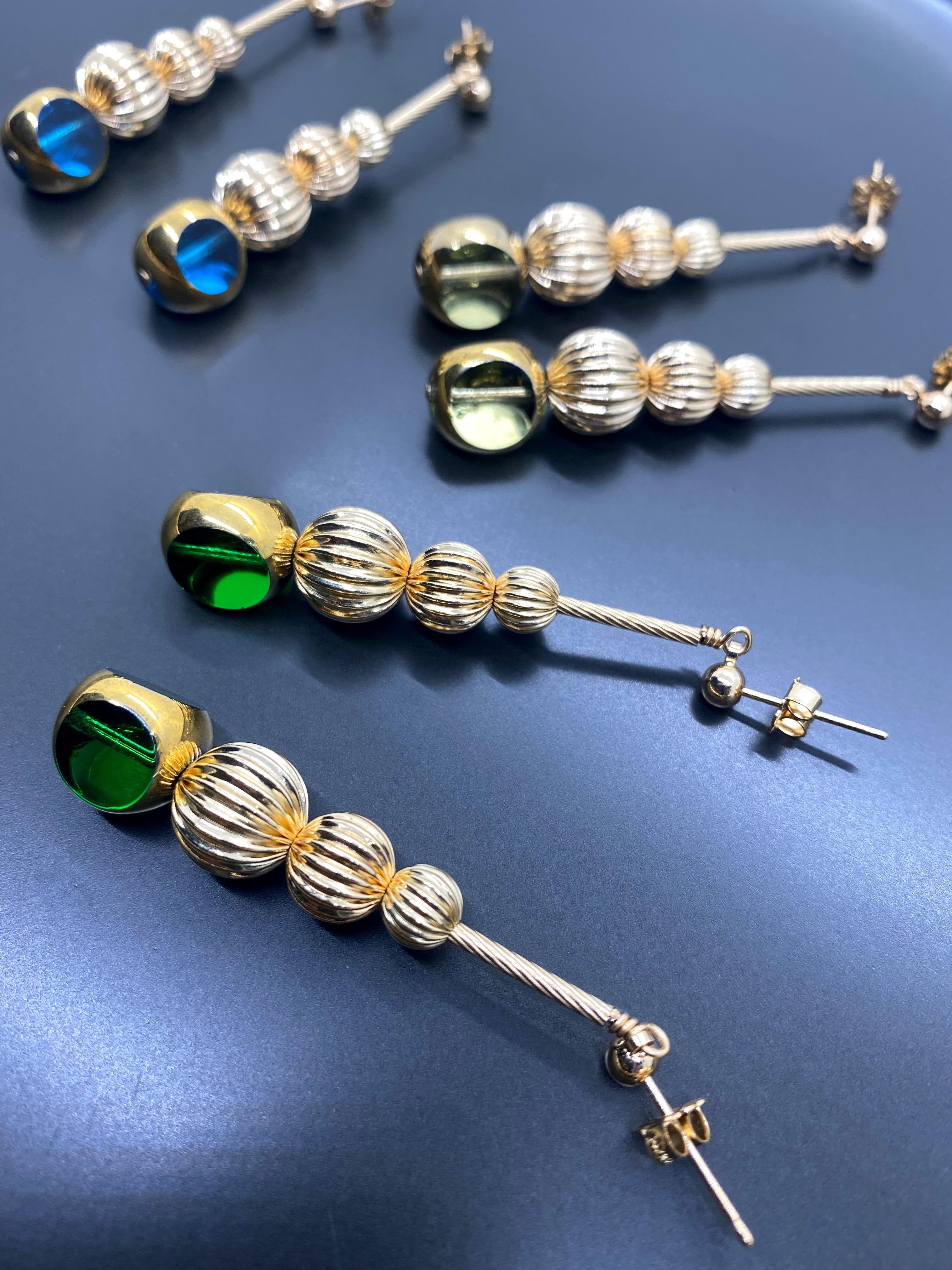 Women's Green Semi Round German Beads Disco Earrings For Sale