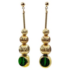 Green Semi Round German Beads Disco Earrings