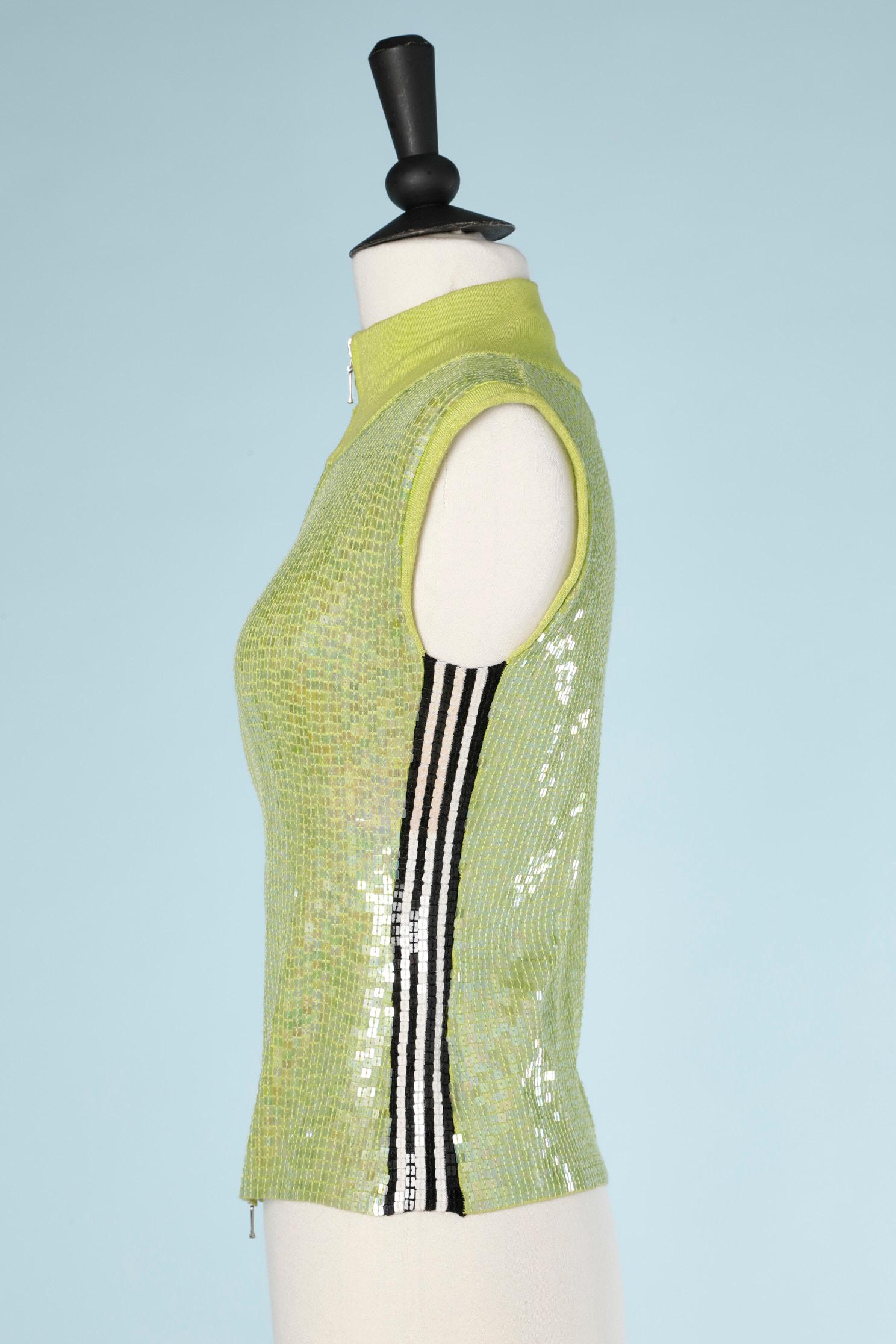 Green sequins sporty vest Who's Who  In Excellent Condition In Saint-Ouen-Sur-Seine, FR