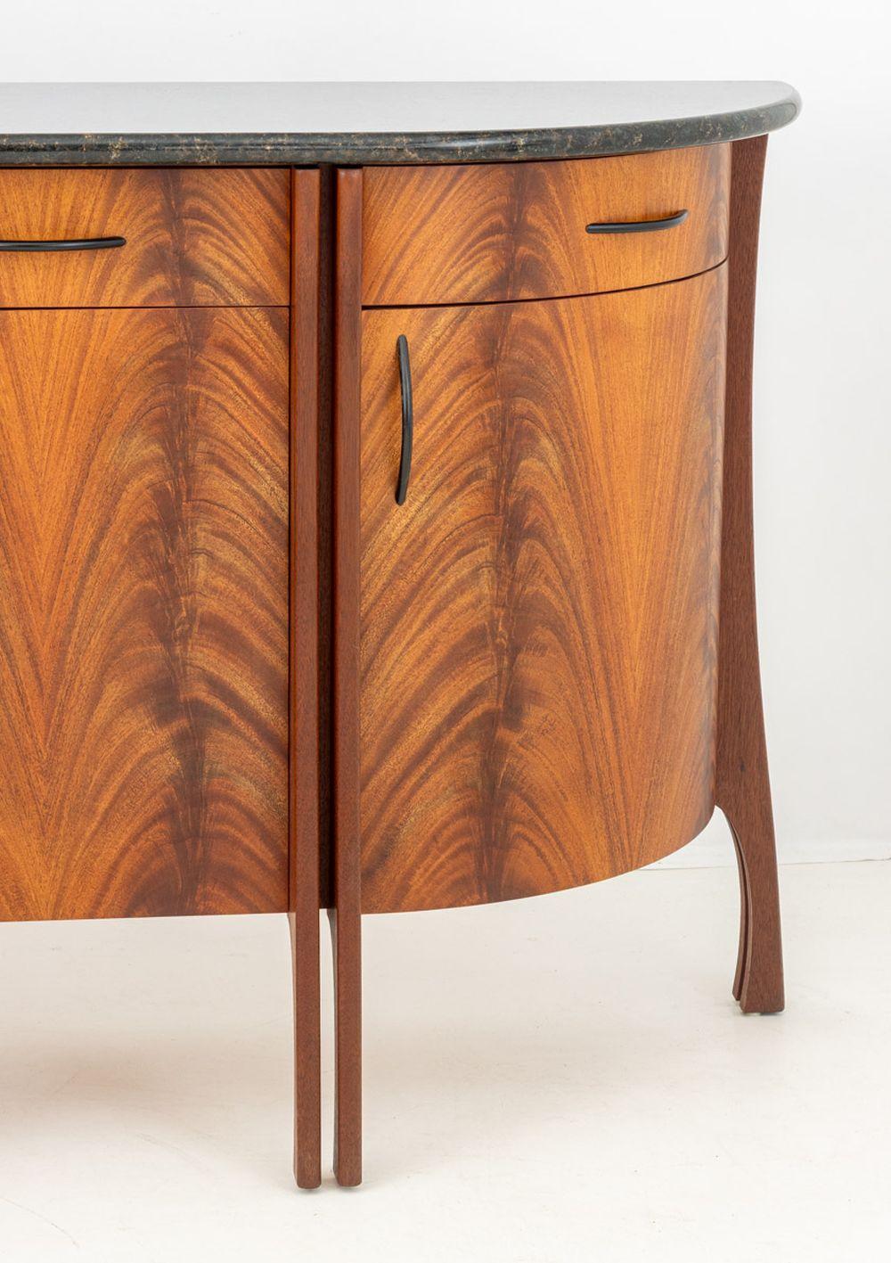 Modern Green Serpentine & Flame Birch Demilune Sideboard For Sale