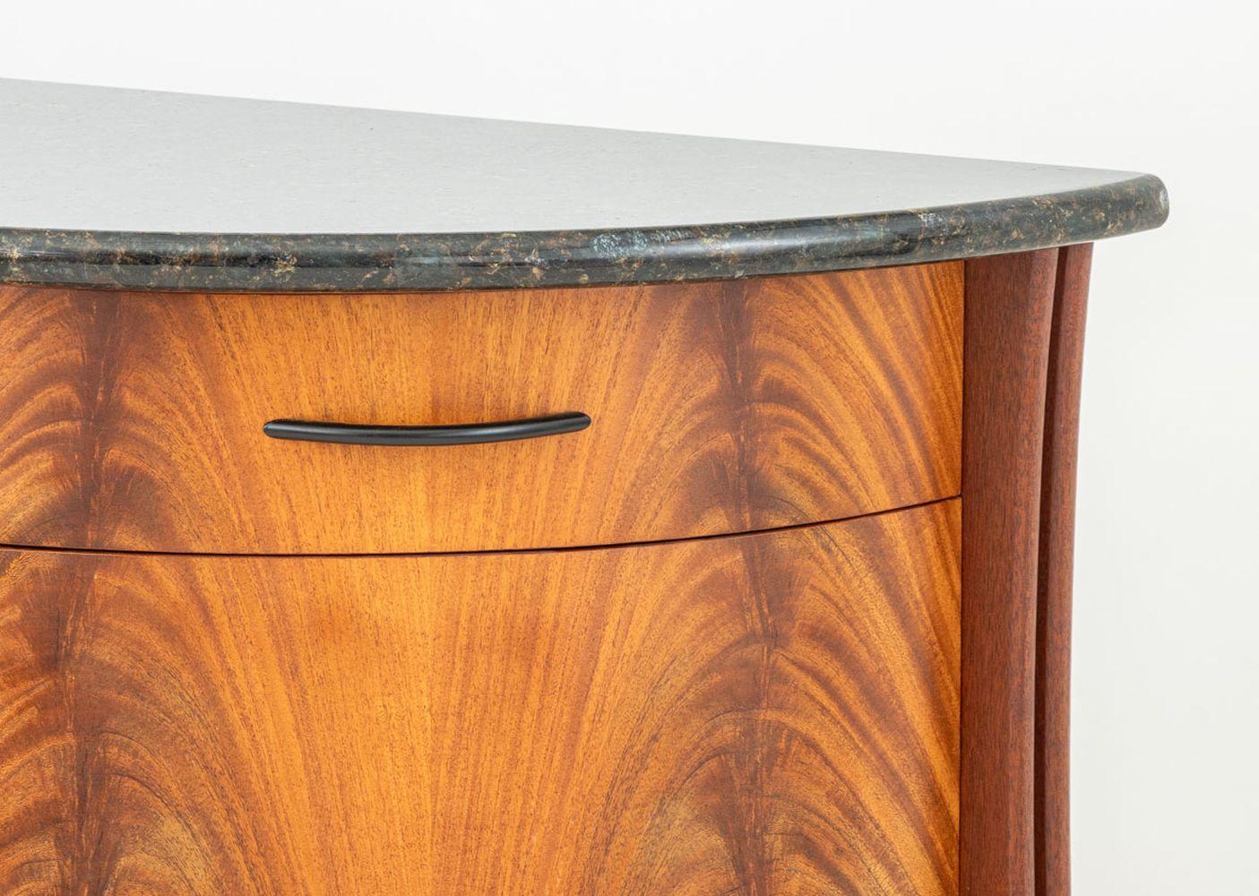Green Serpentine & Flame Birch Demilune Sideboard In Good Condition For Sale In Astoria, NY