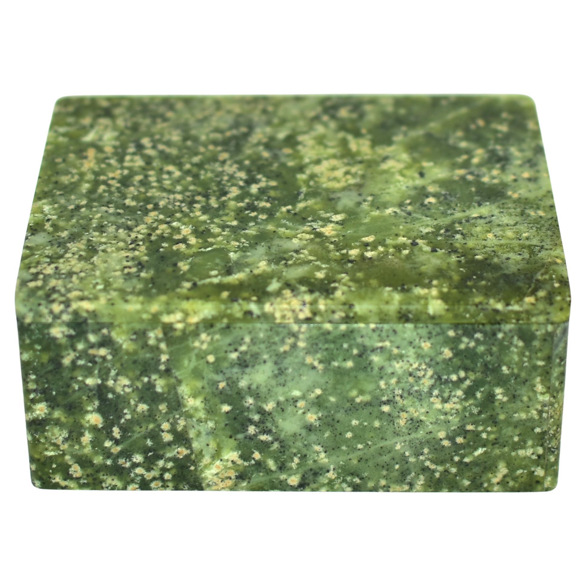 Green Serpentine Gemstone Box Snowflake Romantic Rare For Sale