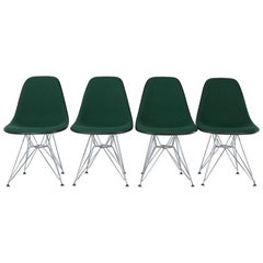 Green Set of 4 Herman Miller Eames Upholstered DSR Dining Side Shell Chairs