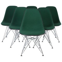 Green Set of 6 Herman Miller Eames Upholstered DSR Dining Side Shell Chairs