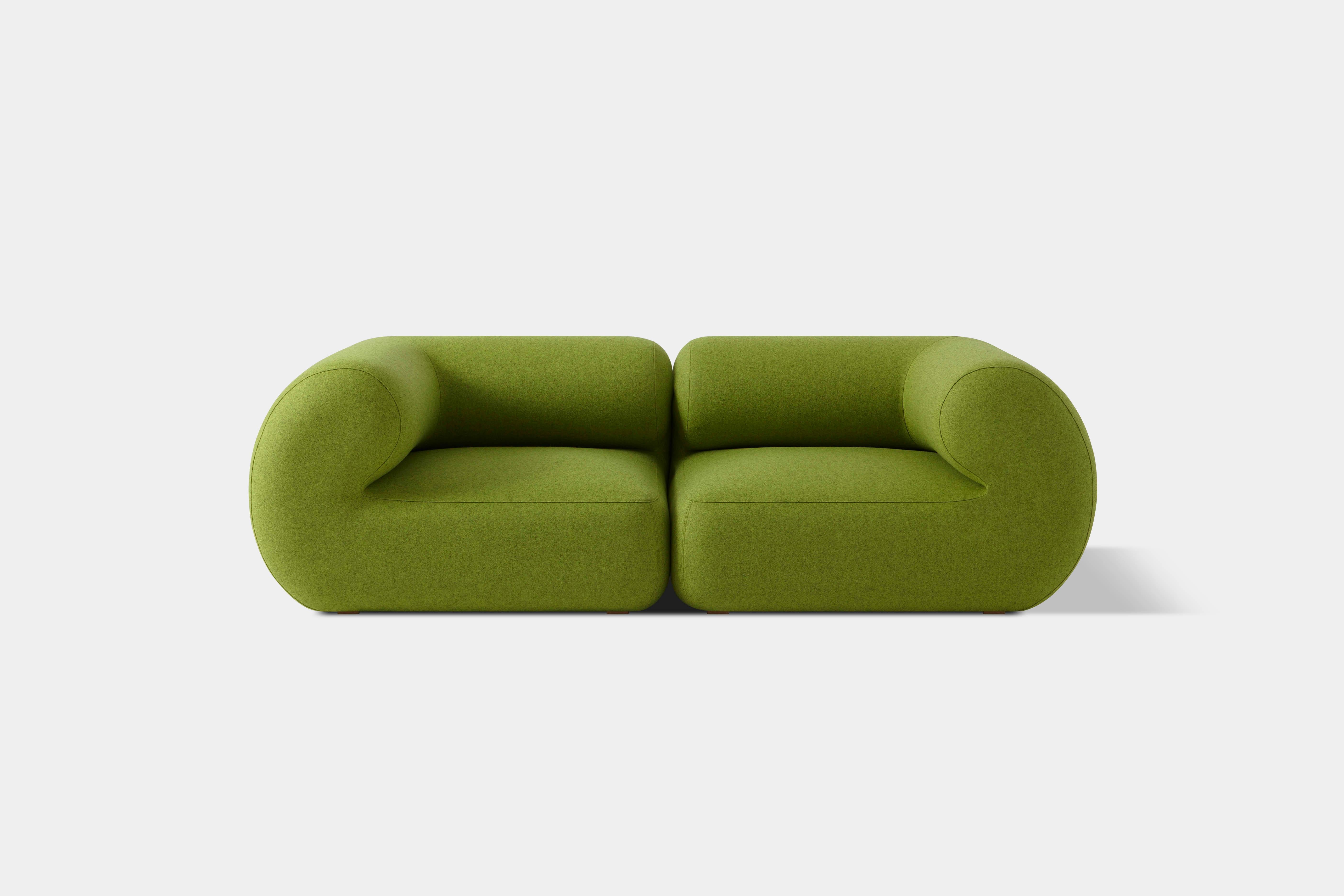Green Set of 2 Michelin Corner Module by Pepe Albargues
Dimensions: W 103 x D 113 x H 71 cm
Materials: Pinewood, plywood and tablex structure.
Foam CMHR (high resilience and flame retardant) for all our cushion filling systems.
Lacquered beech wood