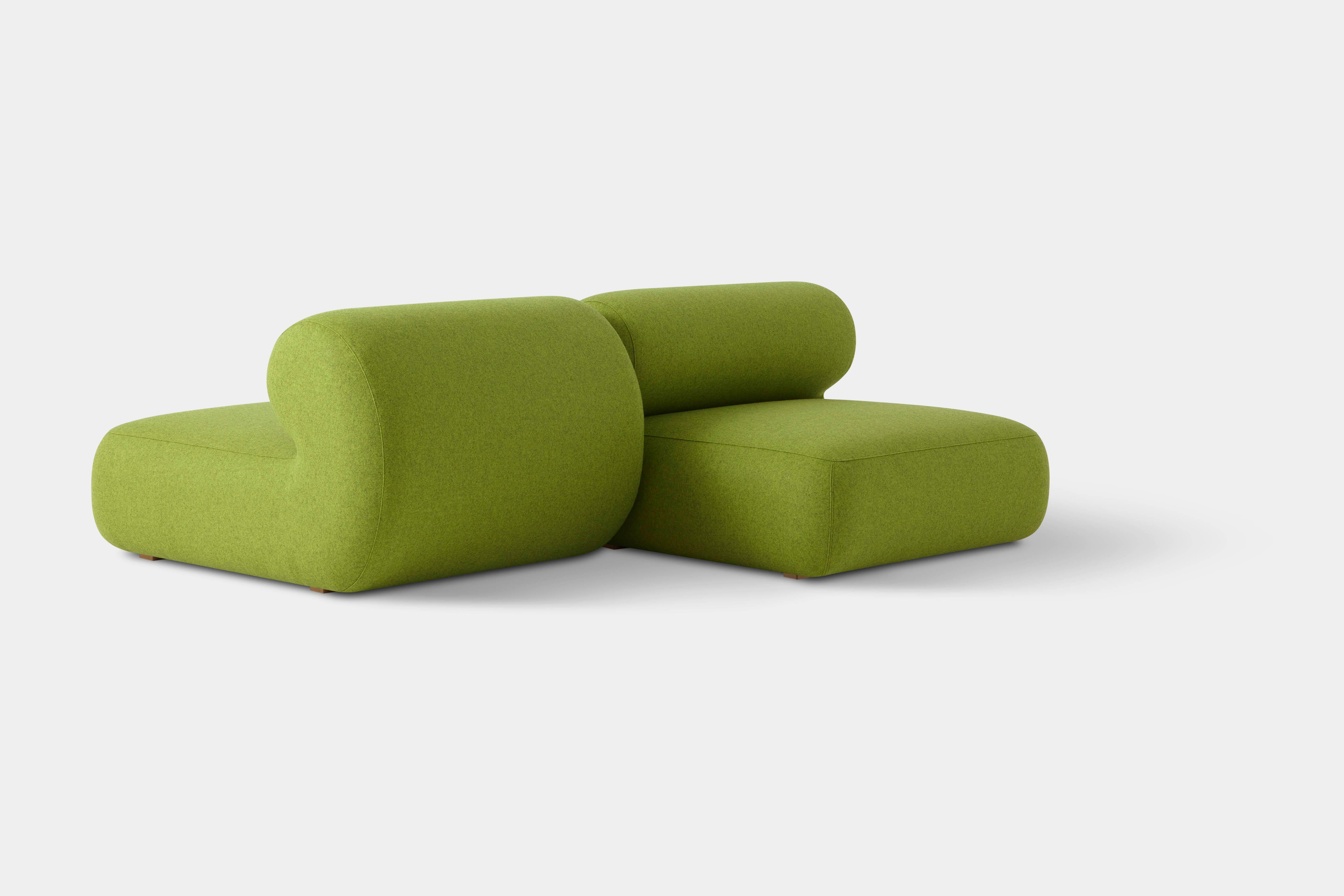 Green Set of 2 Michelin Straight Module by Pepe Albargues
Dimensions: W 103 x D 113 x H 71 cm
Materials: Pinewood, plywood and tablex structure.
Foam CMHR (high resilience and flame retardant) for all our cushion filling systems.
Lacquered beech