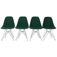 Green Set of 4 Herman Miller Eames Upholstered DSR Dining Side Shell Chairs