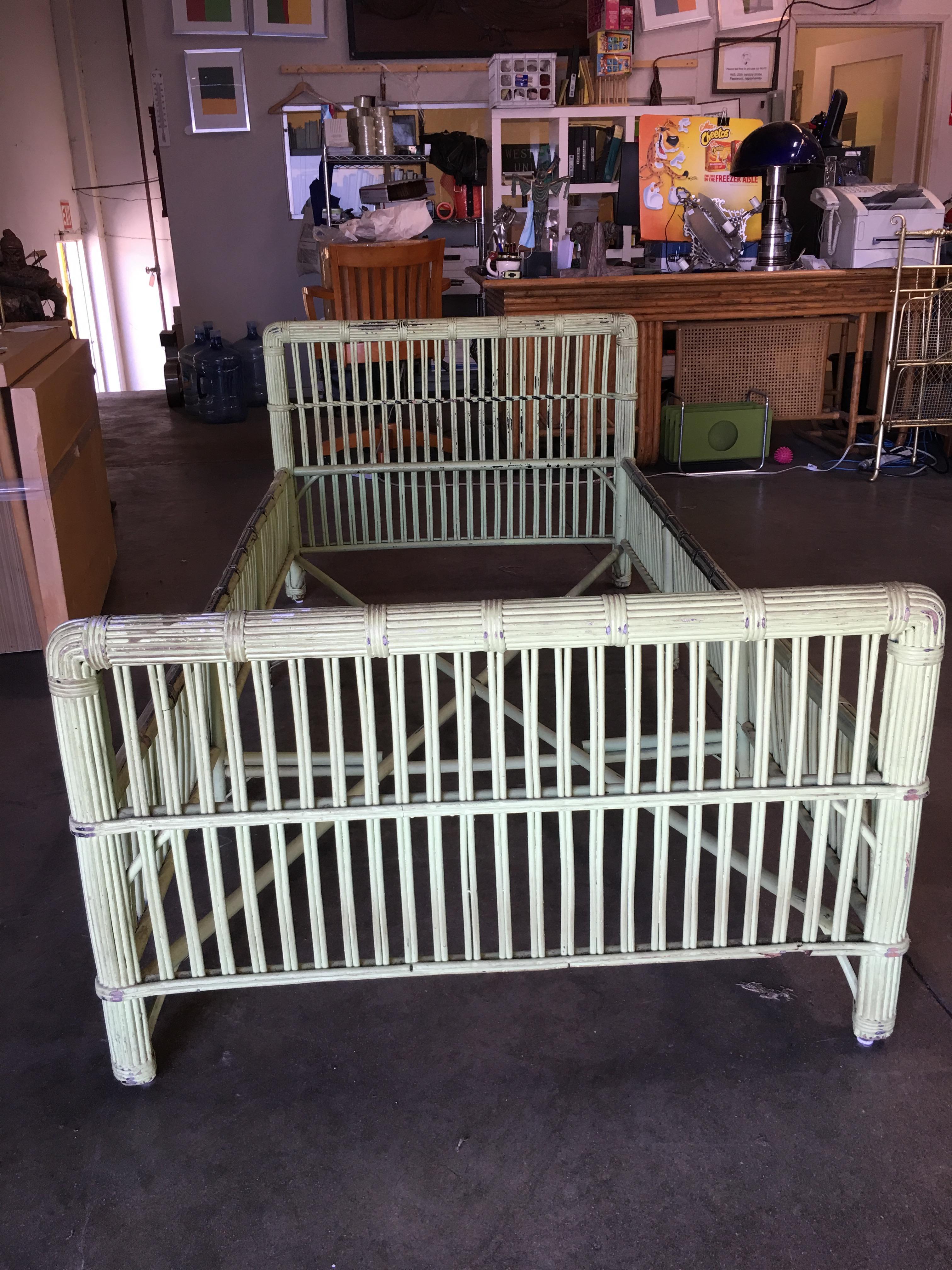 Green Shabby Chic Stick Rattan Twin Size Sleigh Bed Frame at 1stDibs ...