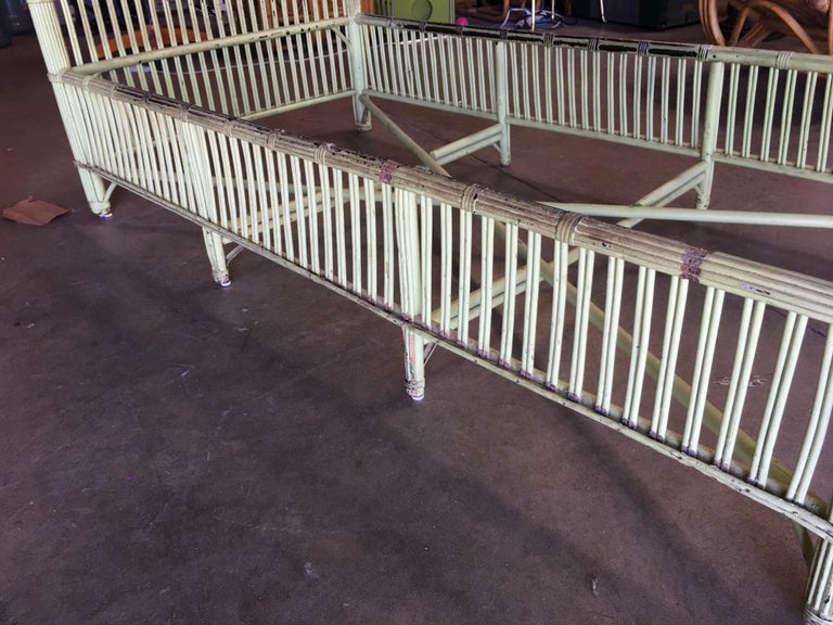 Green Shabby Chic Stick Rattan Twin Size Sleigh Bed Frame For Sale at 1stdibs
