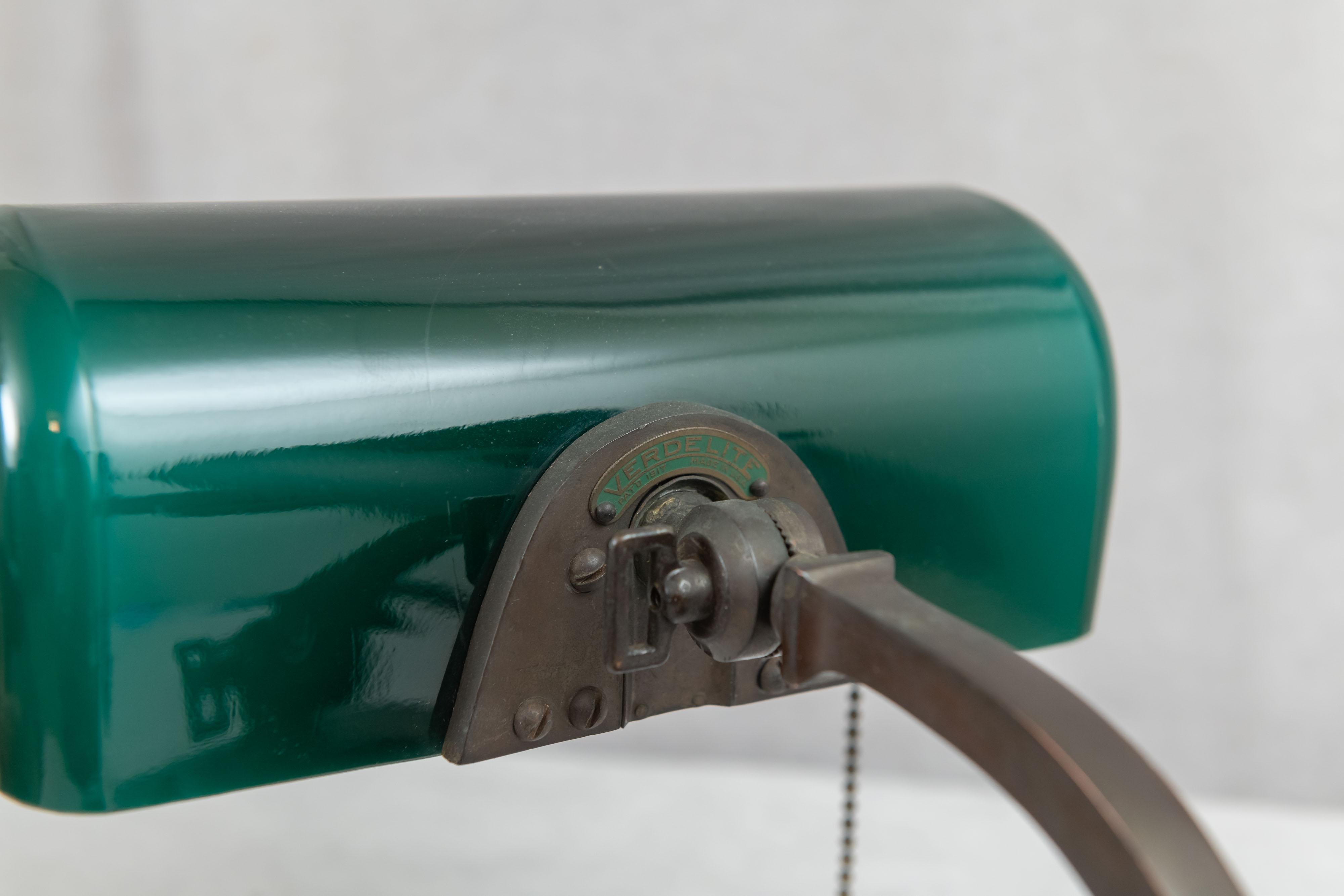 Early 20th Century Green Shade Banker's Desk Lamp by Verdelite, ca. 1918