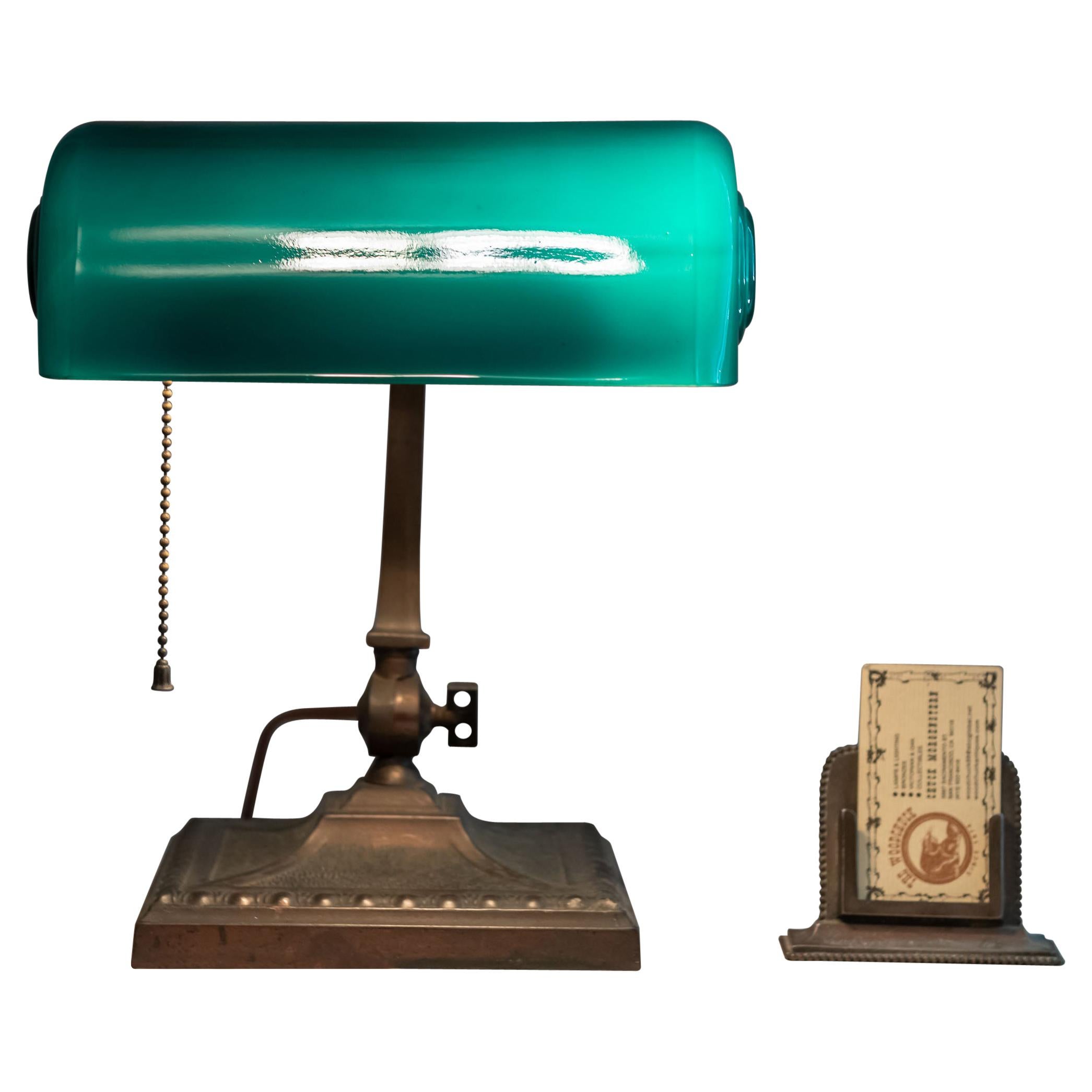 Green Shade Banker's Desk Lamp by Verdelite, ca. 1918