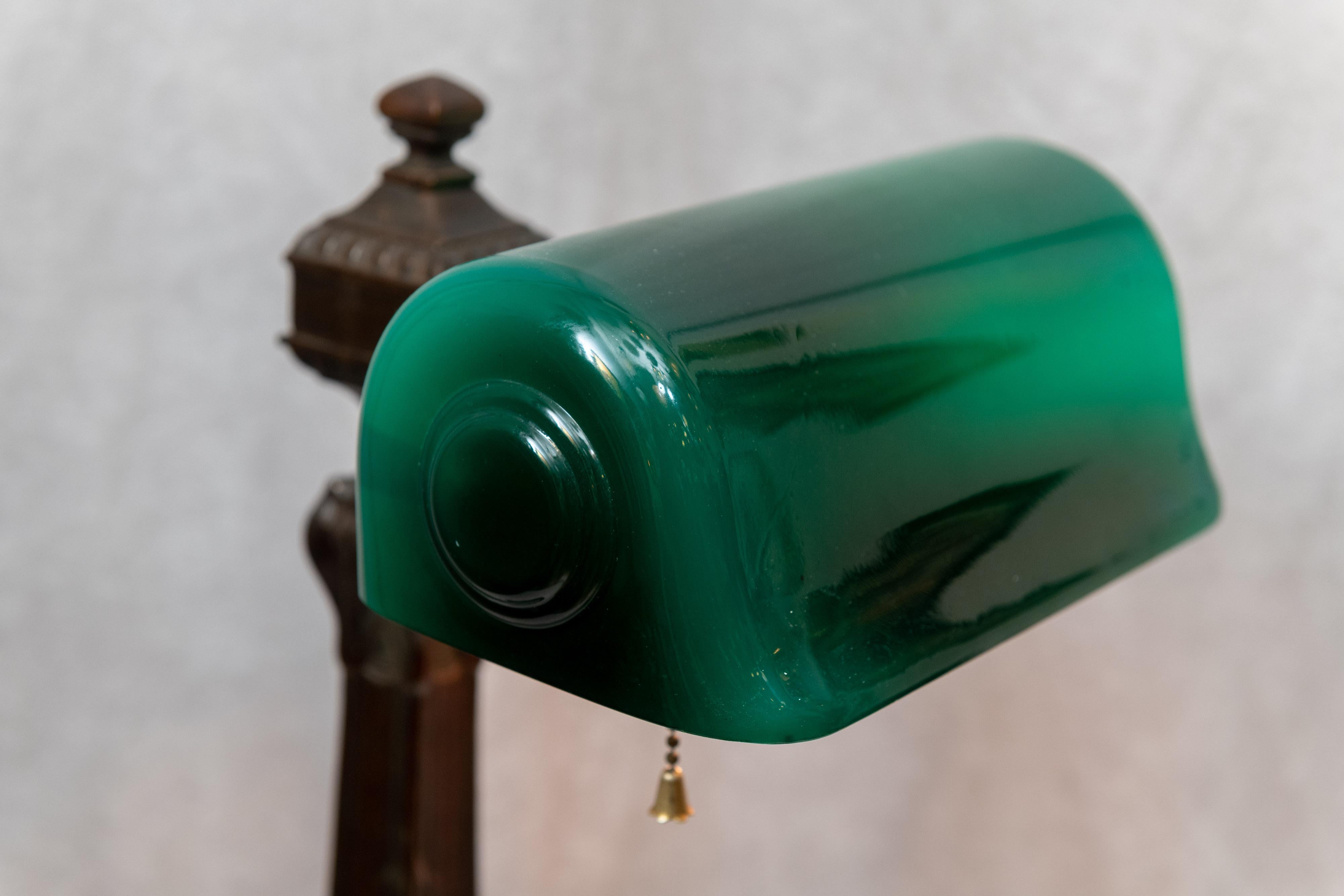 Hand-Crafted Green Shade Banker's Desk Lamp signed ''Verdelite