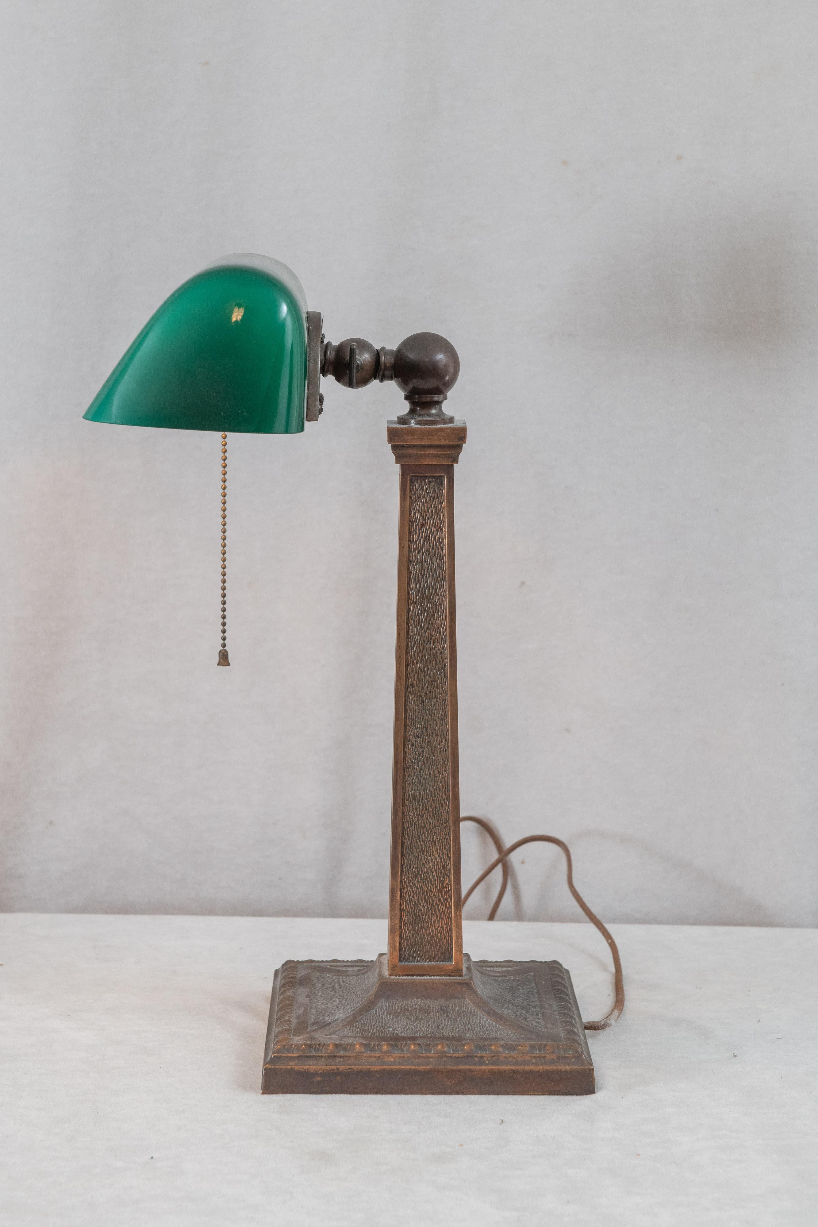 Patinated Green Shade Banker's Lamp by Amronlite, ca. 1915, All Original