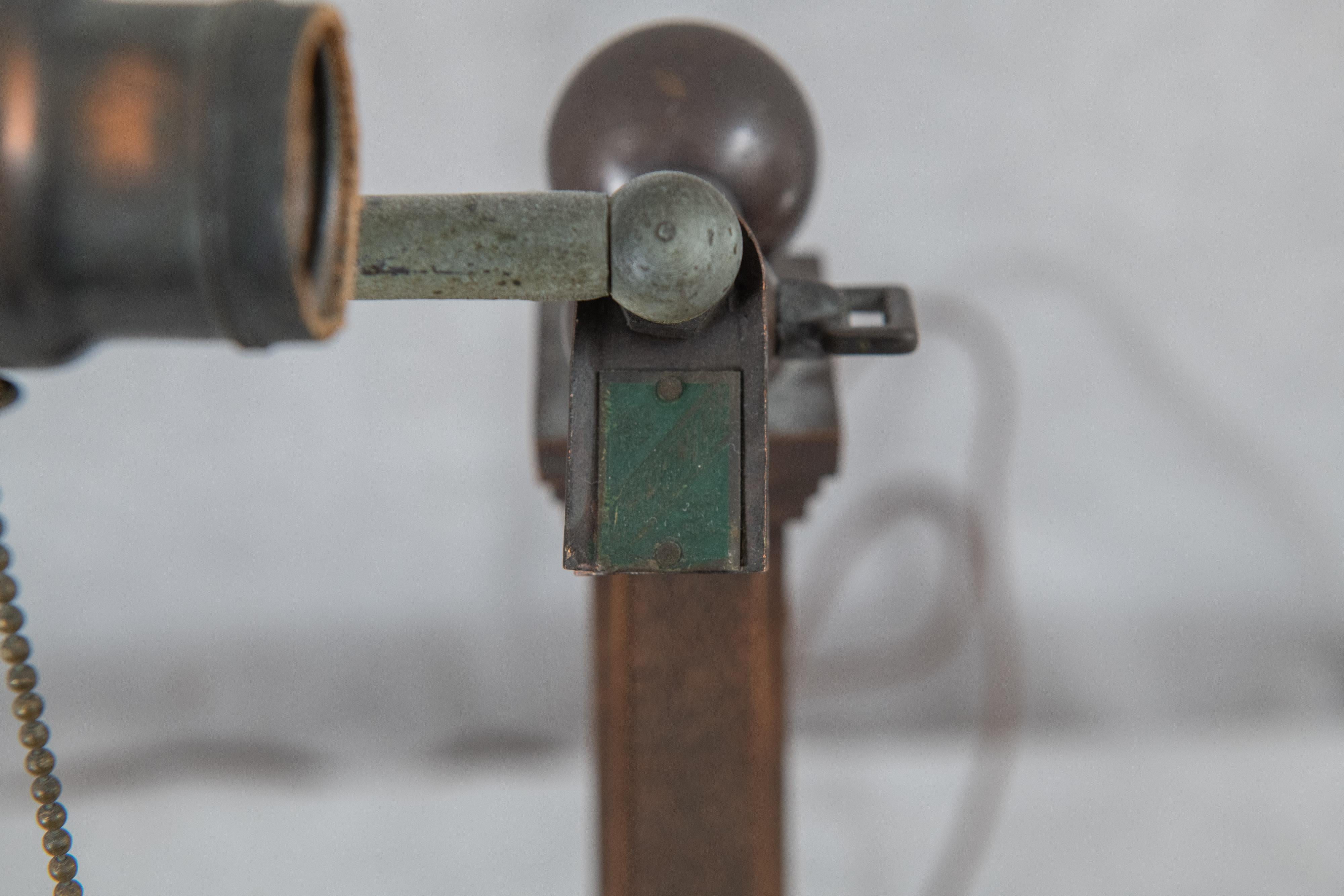 Brass Green Shade Banker's Lamp by Amronlite, ca. 1915, All Original