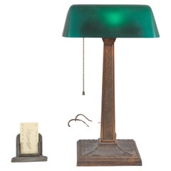 Banker's Lampe mit grünem Schirm von Amronlite, ca. 1915, alle Original