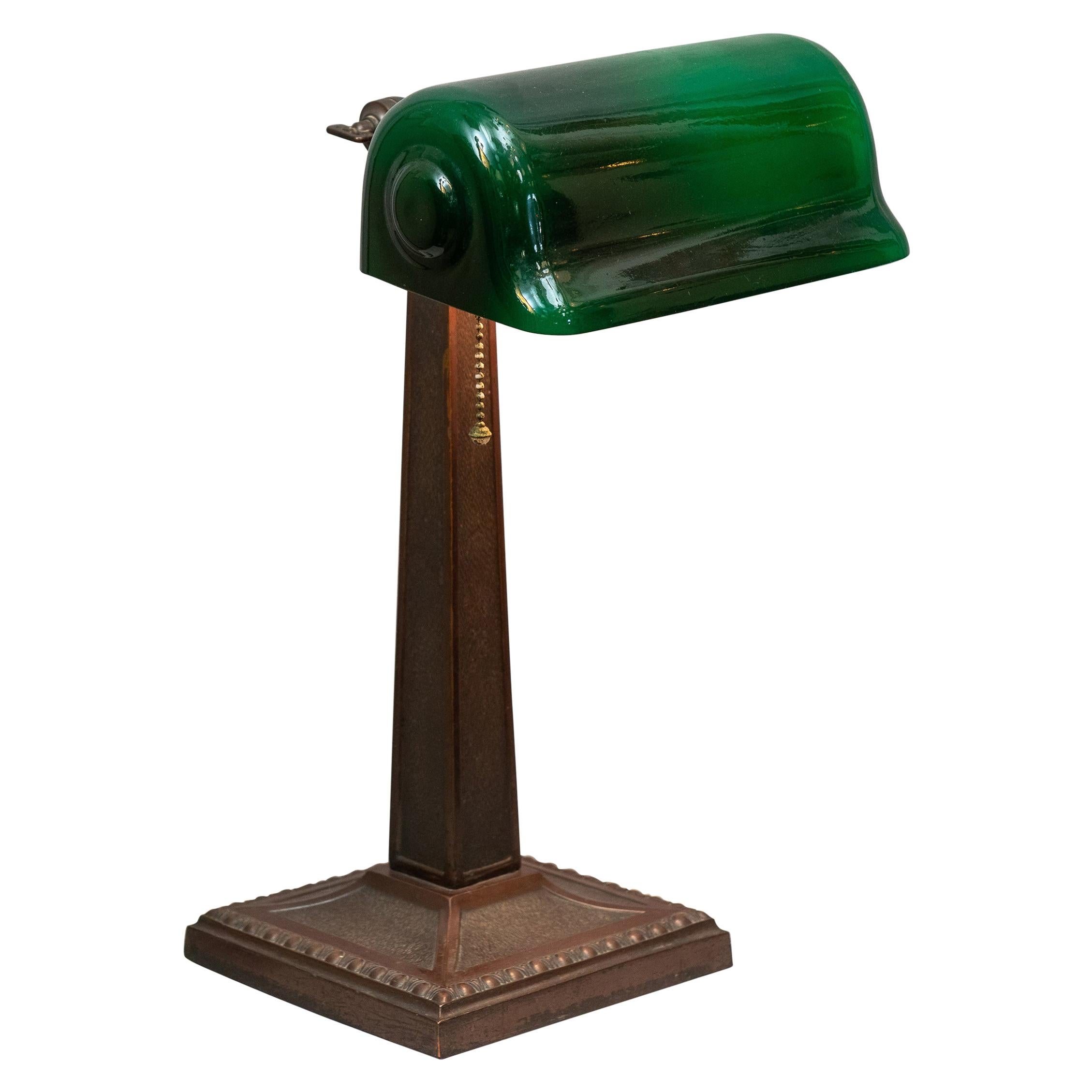 Green Shade Banker's Lamp Signed Verdelite