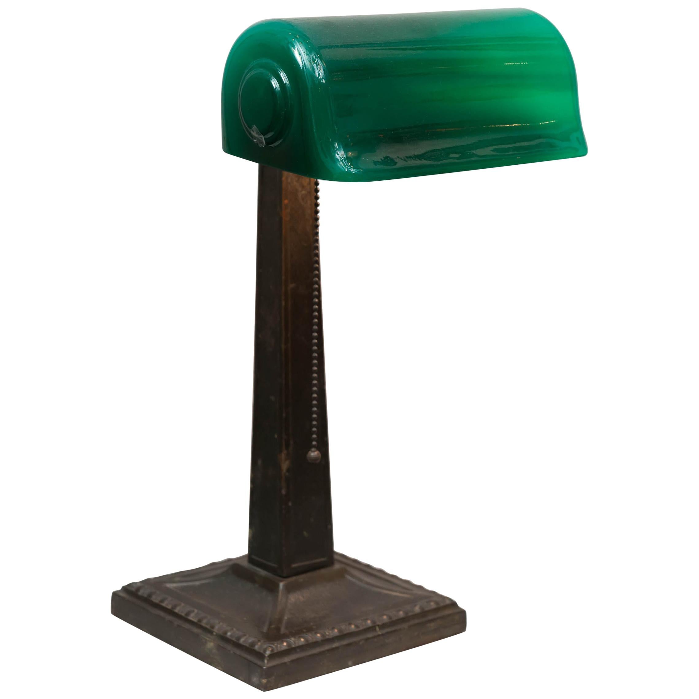 Green Shaded Banker's Lamp, Signed Verdelite, circa 1917