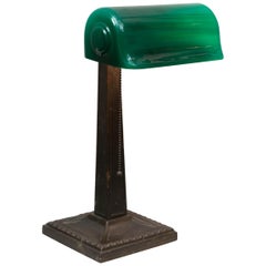 Antique Green Shaded Banker's Lamp, Signed Verdelite, circa 1917