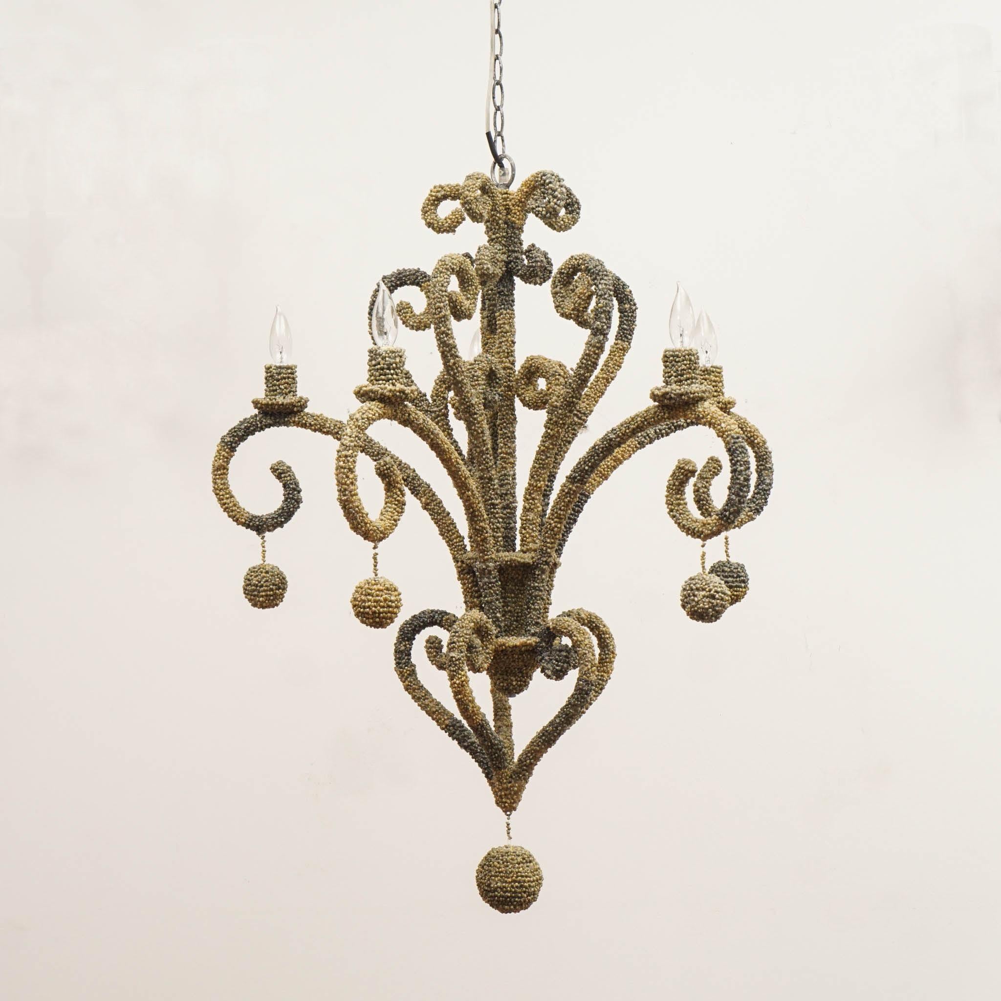 Green Shell Covered Five Arm Chandelier For Sale 4