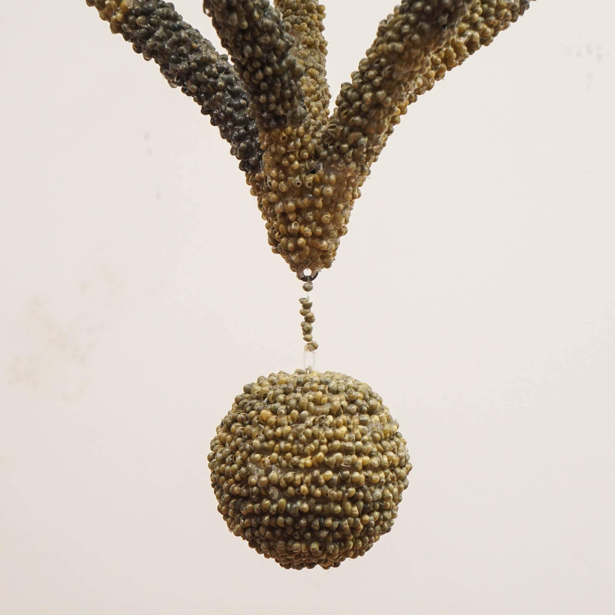 Hand-Crafted Green Shell Covered Five Arm Chandelier For Sale