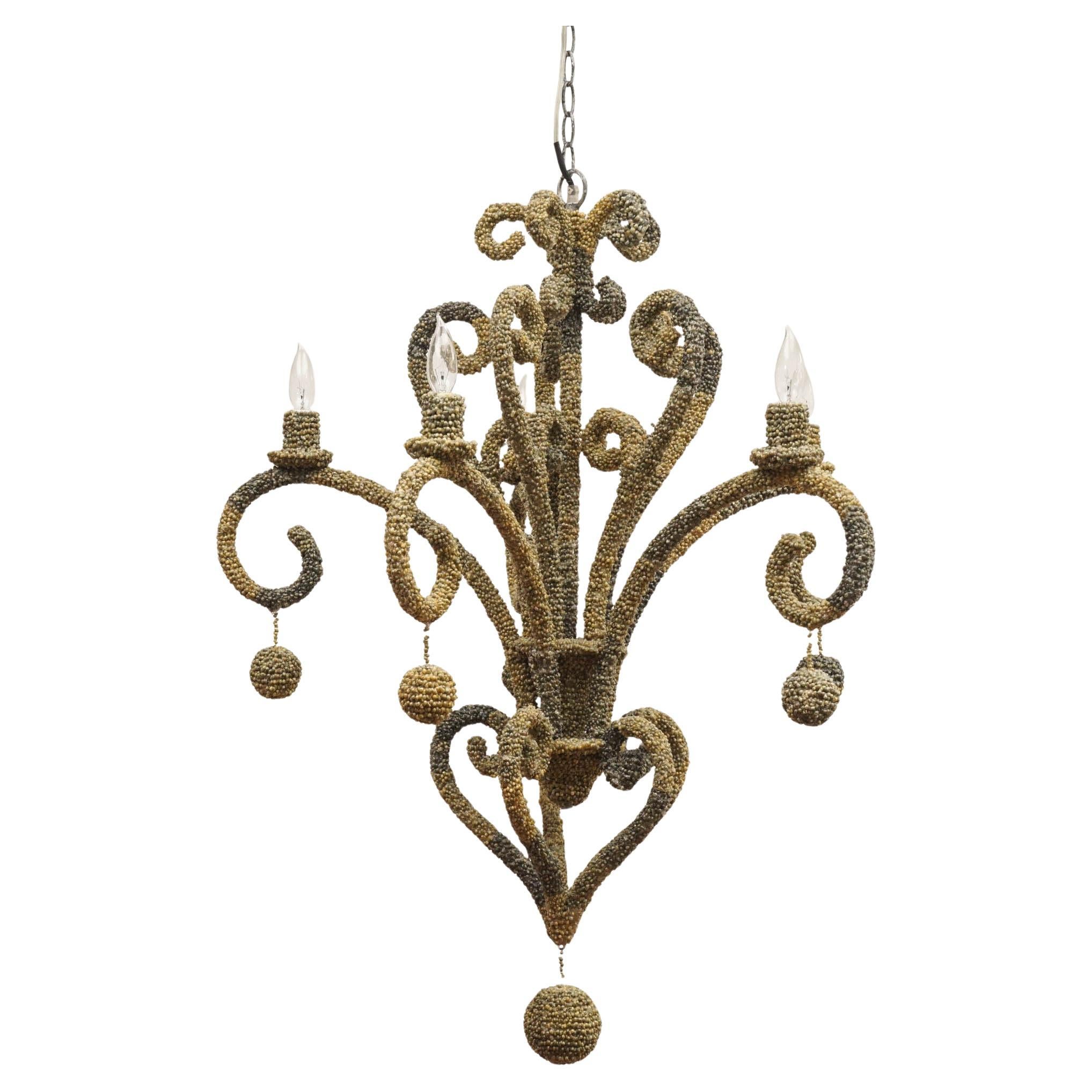 Green Shell Covered Five Arm Chandelier