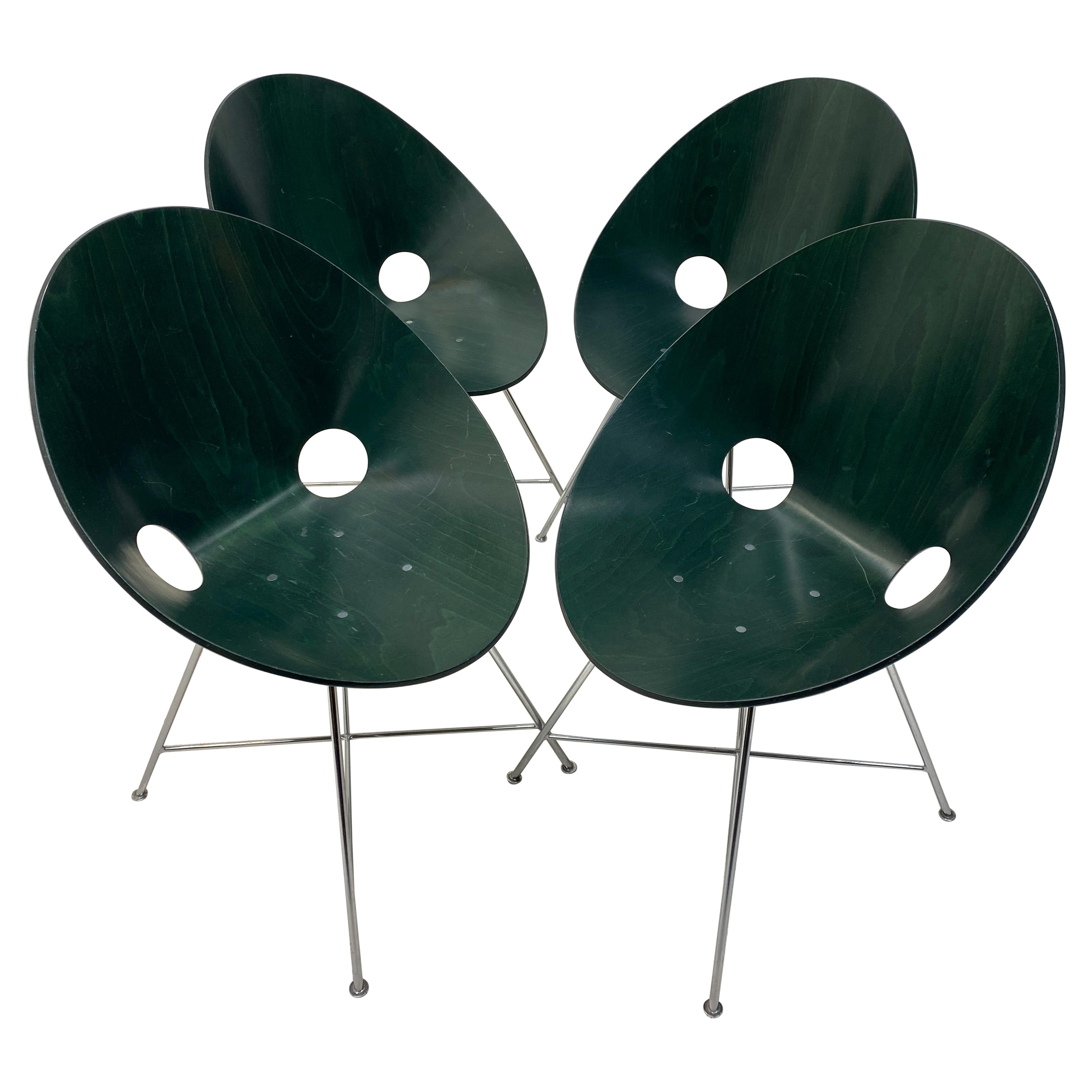 Chaises de salle à manger coquillage vert d'Eddie Harlis en vente