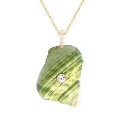 Green Shell Pendant with Diamond and White Sapphire