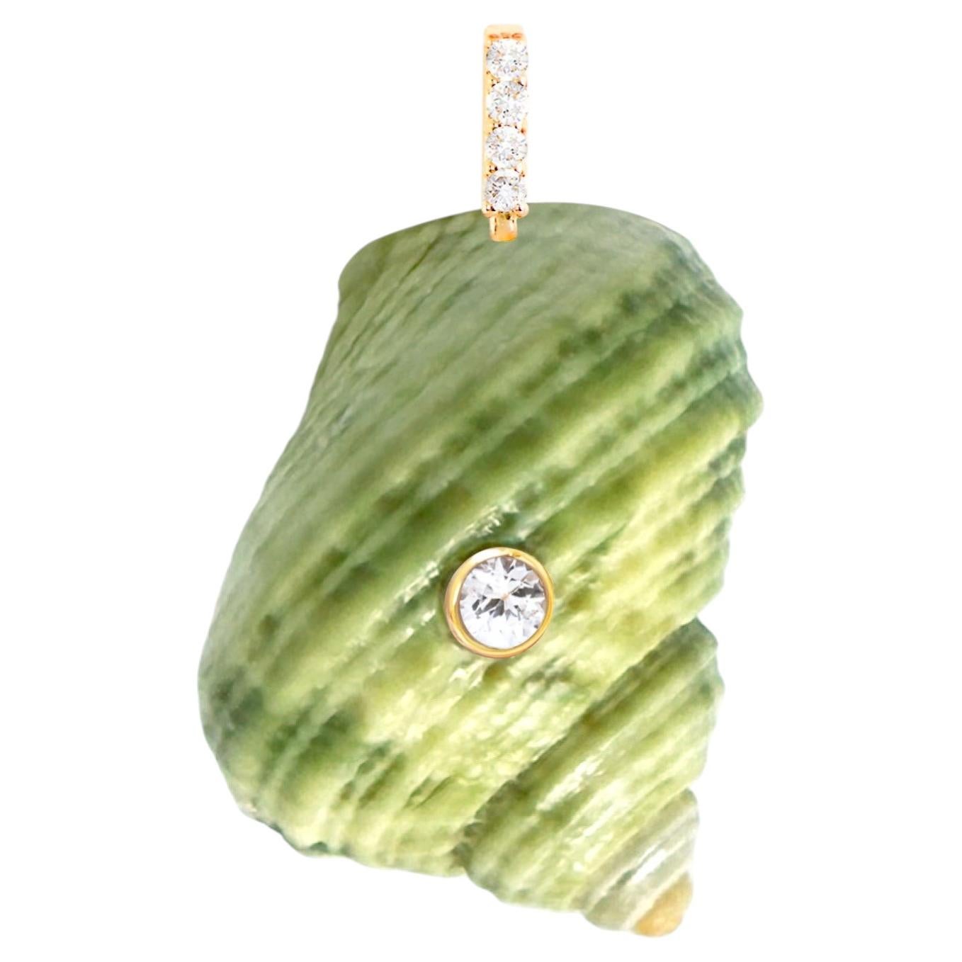 Green Shell Pendant with Diamond and White Sapphire