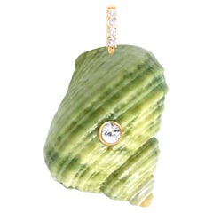 Green Shell Pendant with Diamond and White Sapphire