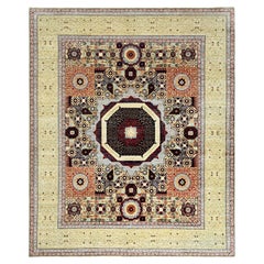 Grüner, glänzender, handgeknüpfter, sehr feiner Peshawar 200 KPSI Teppich aus Wolle, 8'2" x 10'0"