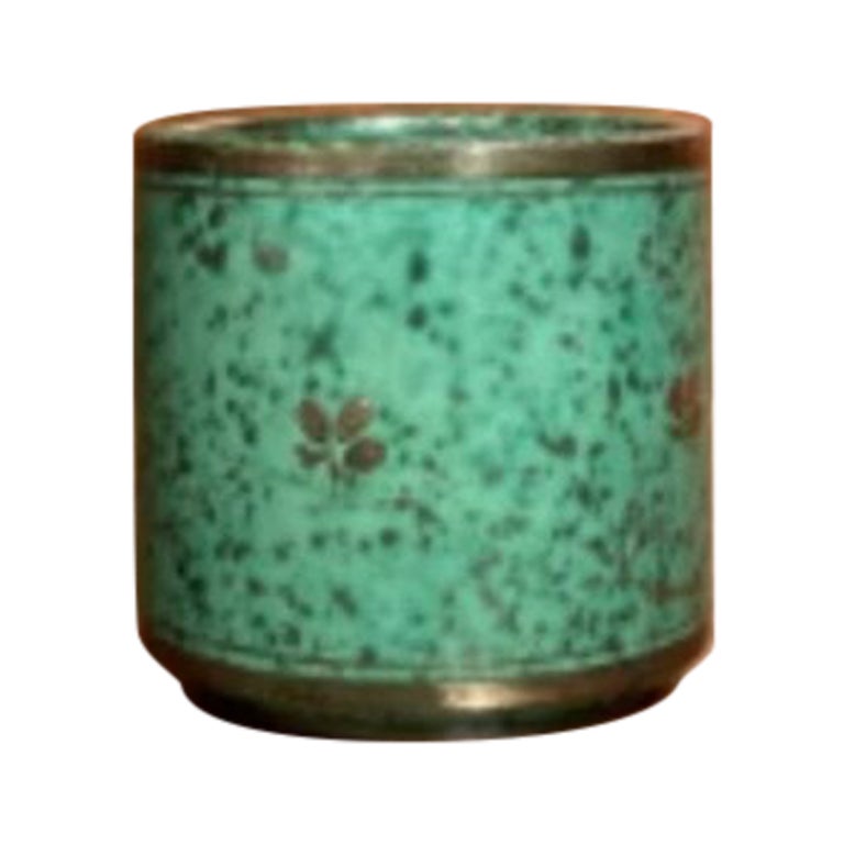 Green Short and Wide Vase by Wilhelm Kåge For Sale