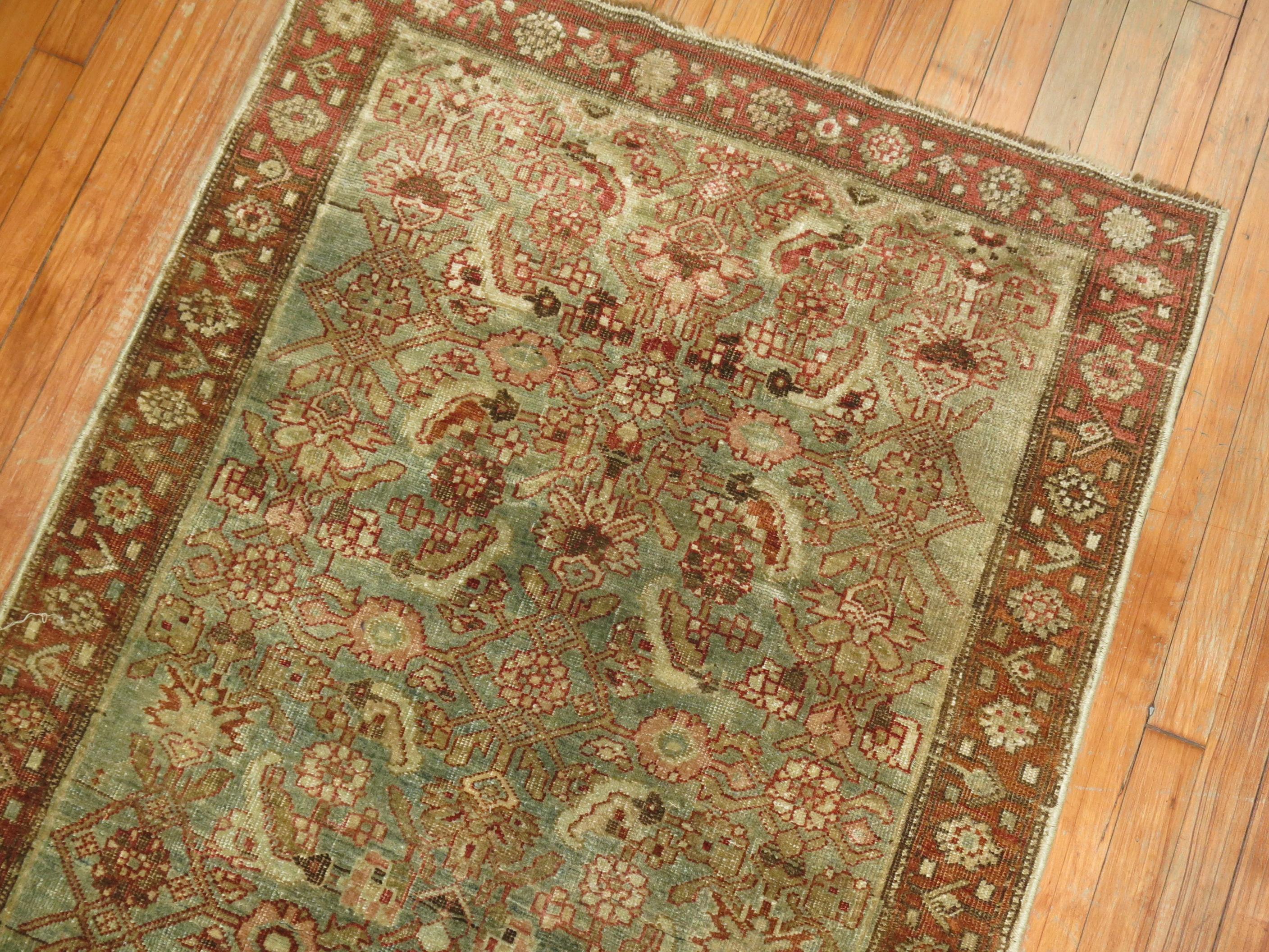 Malayer Green Short Traditional Persian Bidjar Runner For Sale