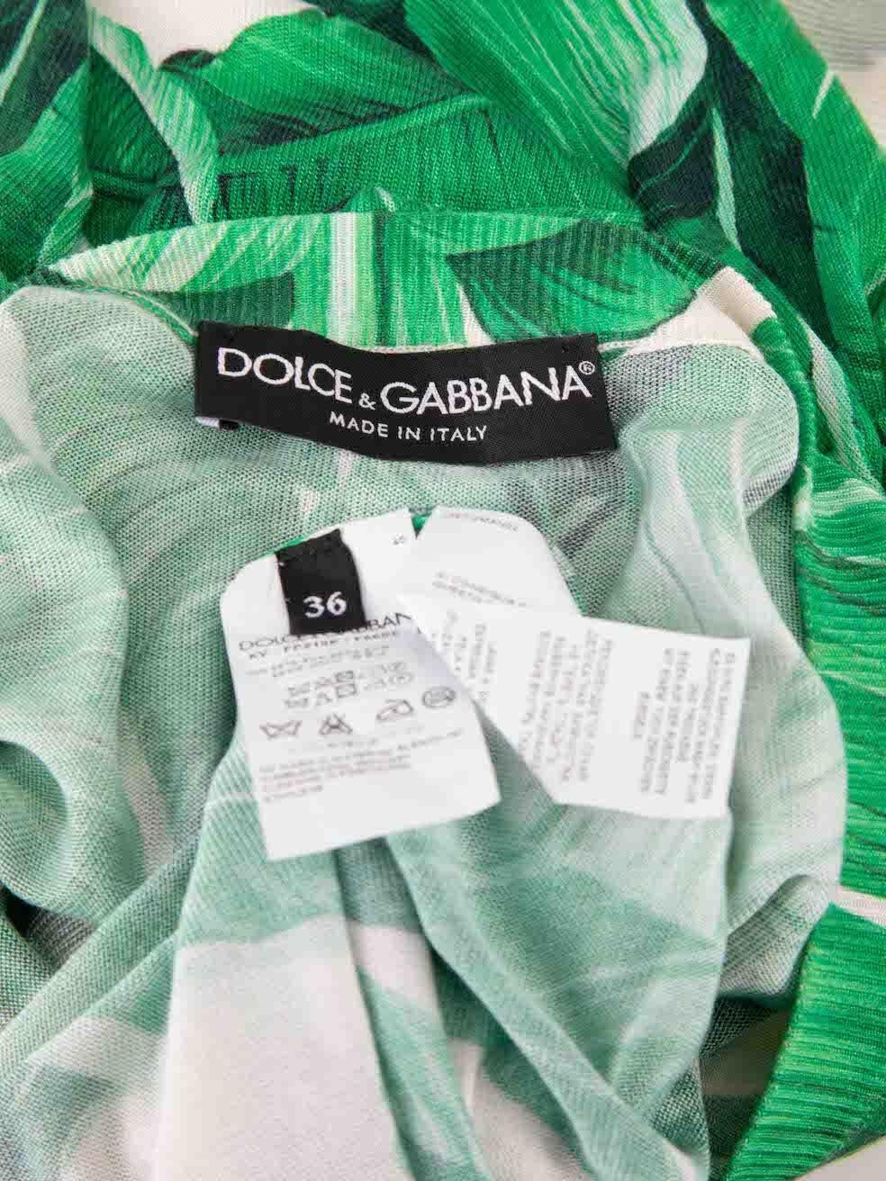 Dolce & Gabbana Green Silk Banana Leaf Print V Neck Jumper Size XXS For Sale 1