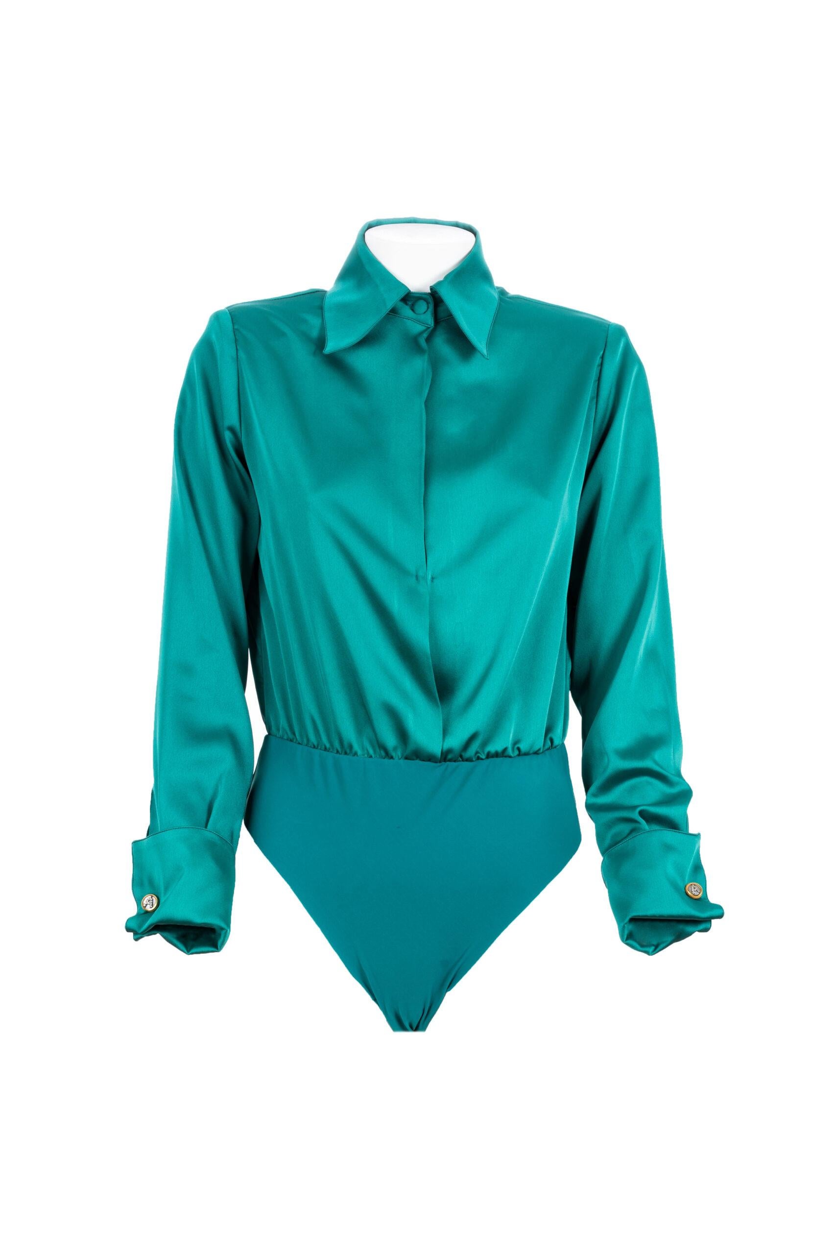 Green silk body shirt NWOT In New Condition In Capri, IT