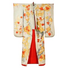 Green Silk Brocade Japanese Kimono Ceremonial Gown