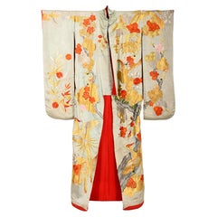Green Silk Brocade Japanese Kimono Ceremonial Gown