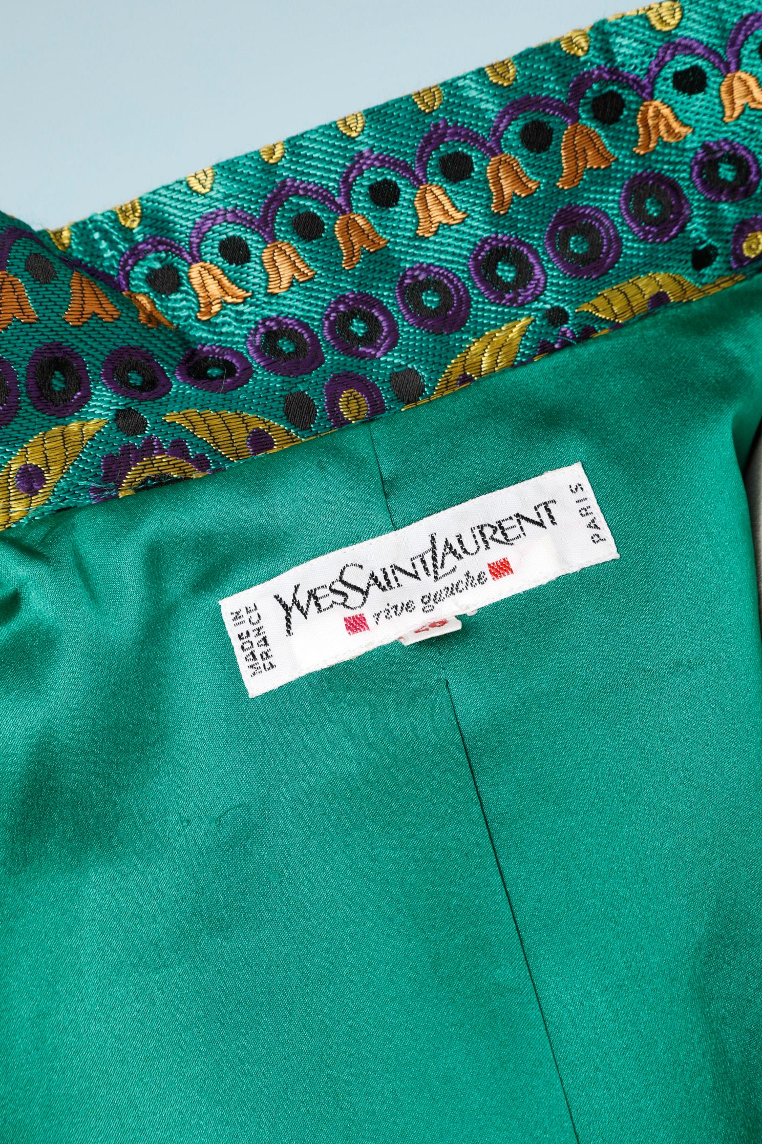 Women's Green silk brocard skirt suit Yves Saint Laurent Rive Gauche 