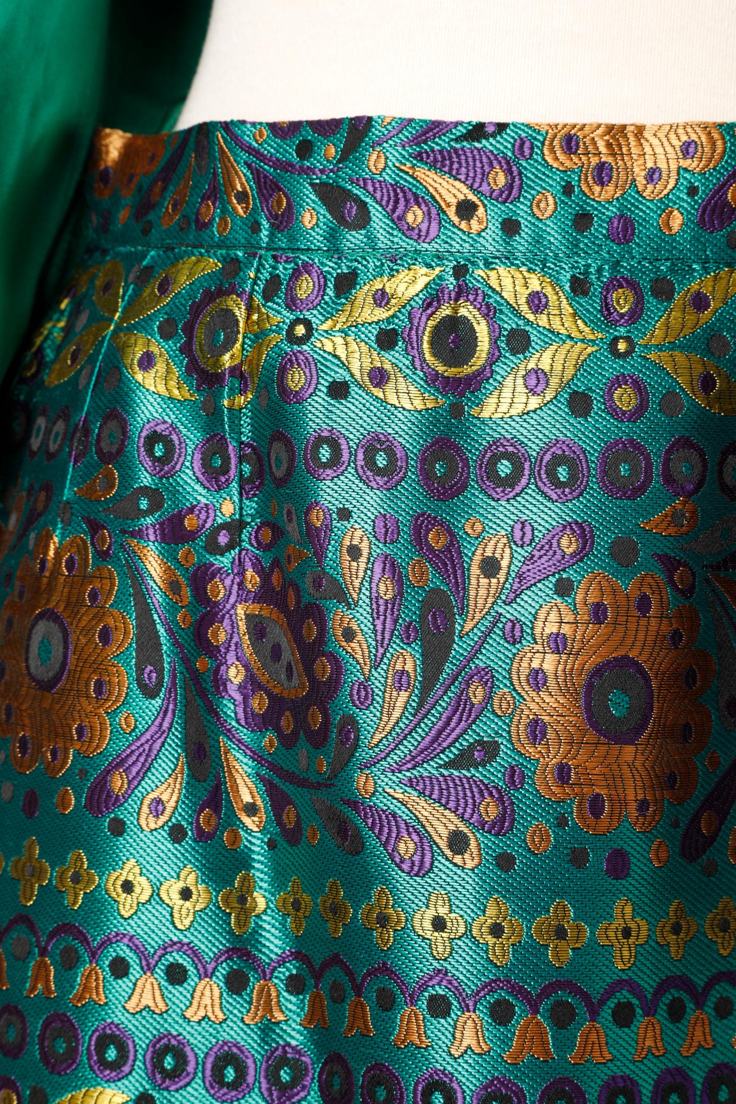 Green silk brocard skirt suit Yves Saint Laurent Rive Gauche  1