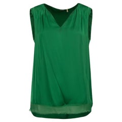 Green Silk Frayed Detail Top Size S