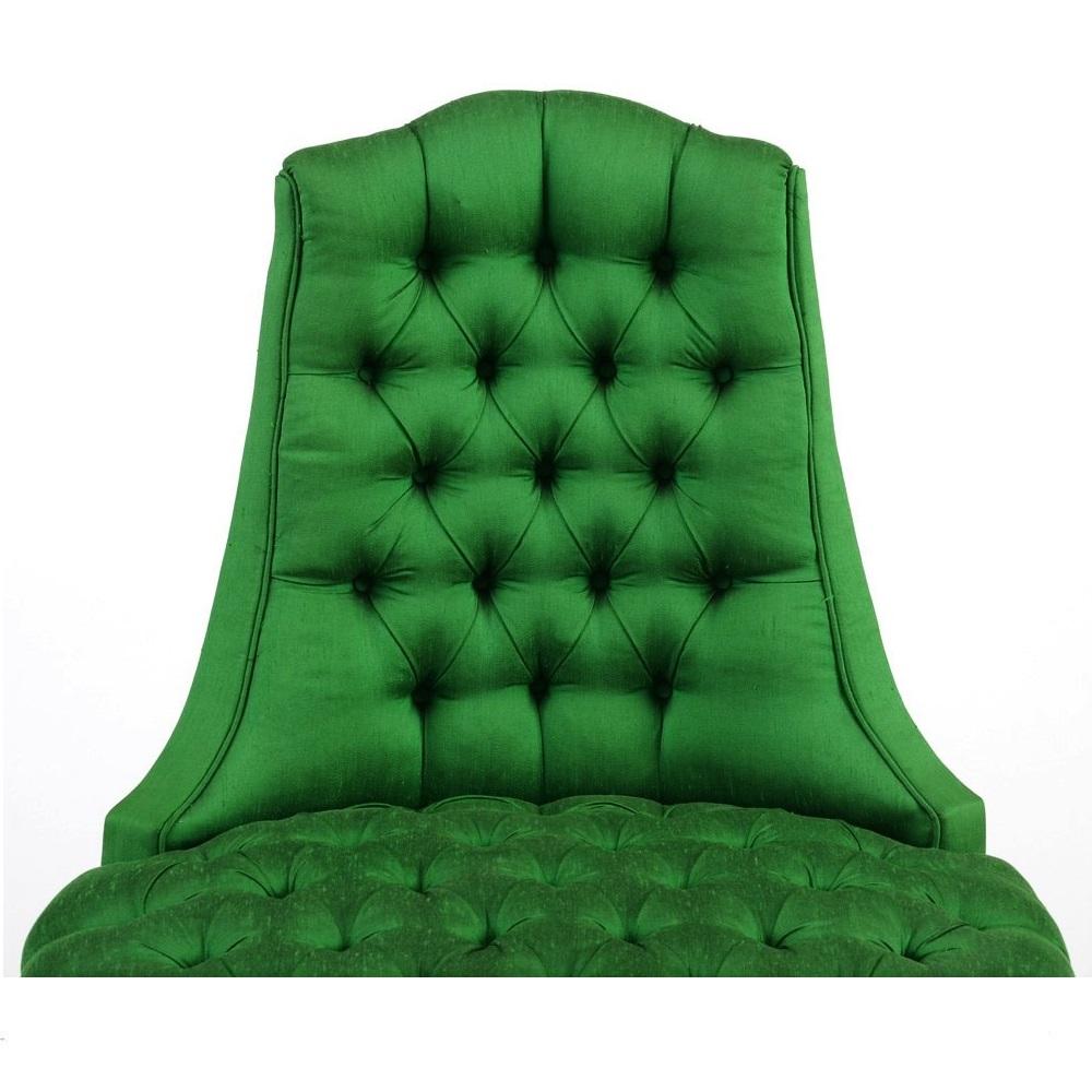 Green Silk Hollywood Regency Style Tufted Chairs 1