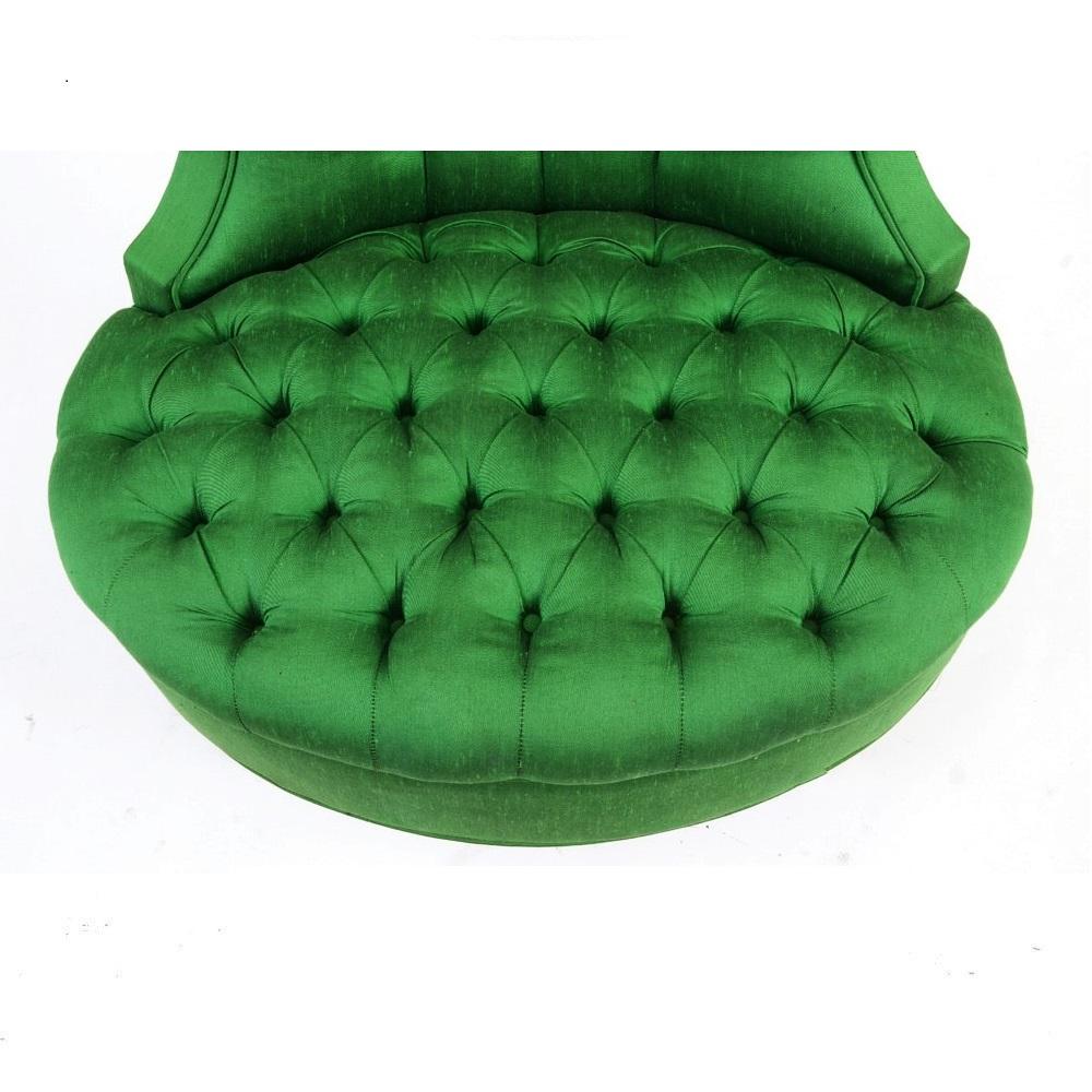 Green Silk Hollywood Regency Style Tufted Chairs 2