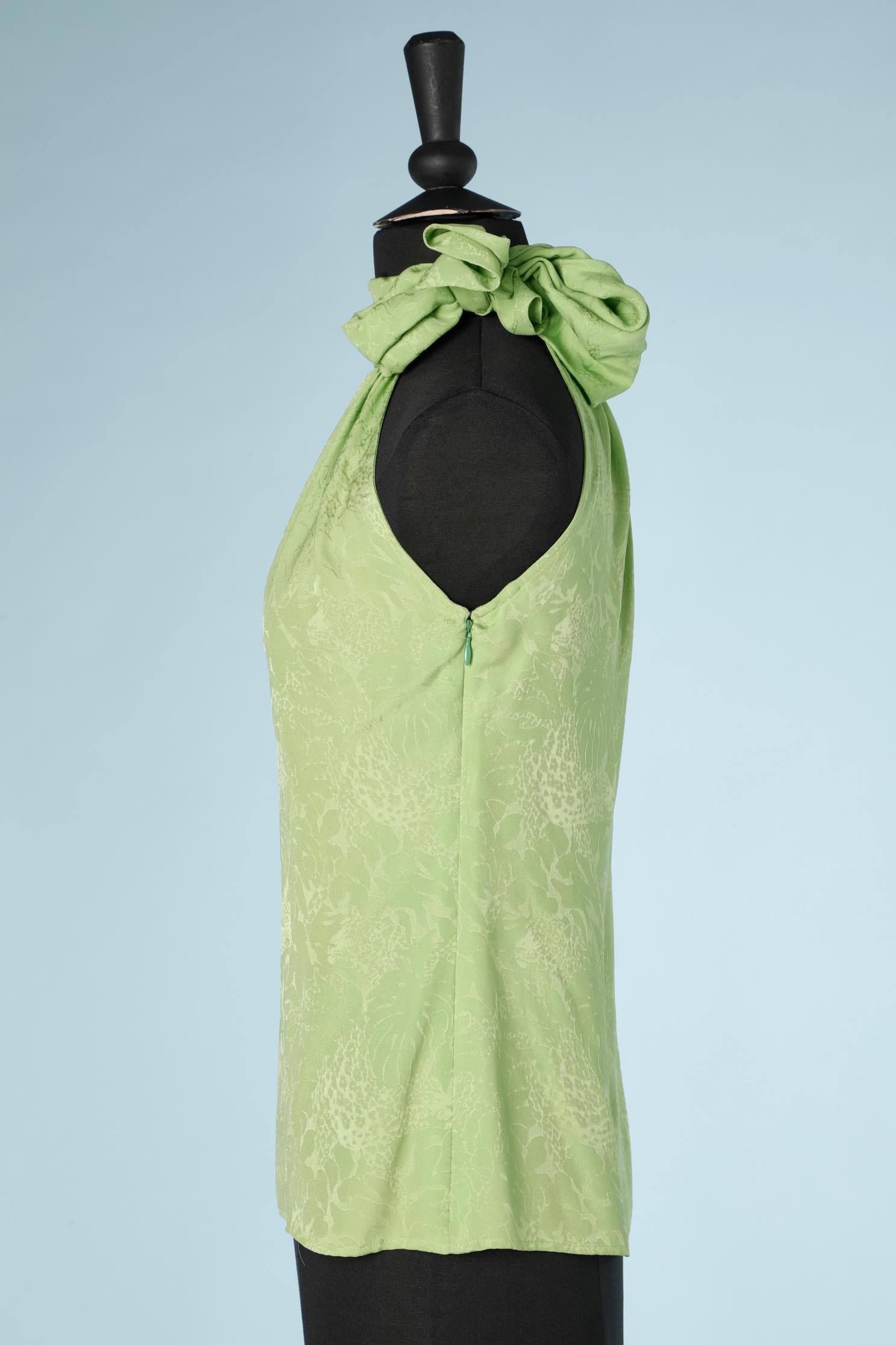 Green silk jacquard top with bow on the side Yves Saint Laurent Rive Gauche 1993 For Sale 1