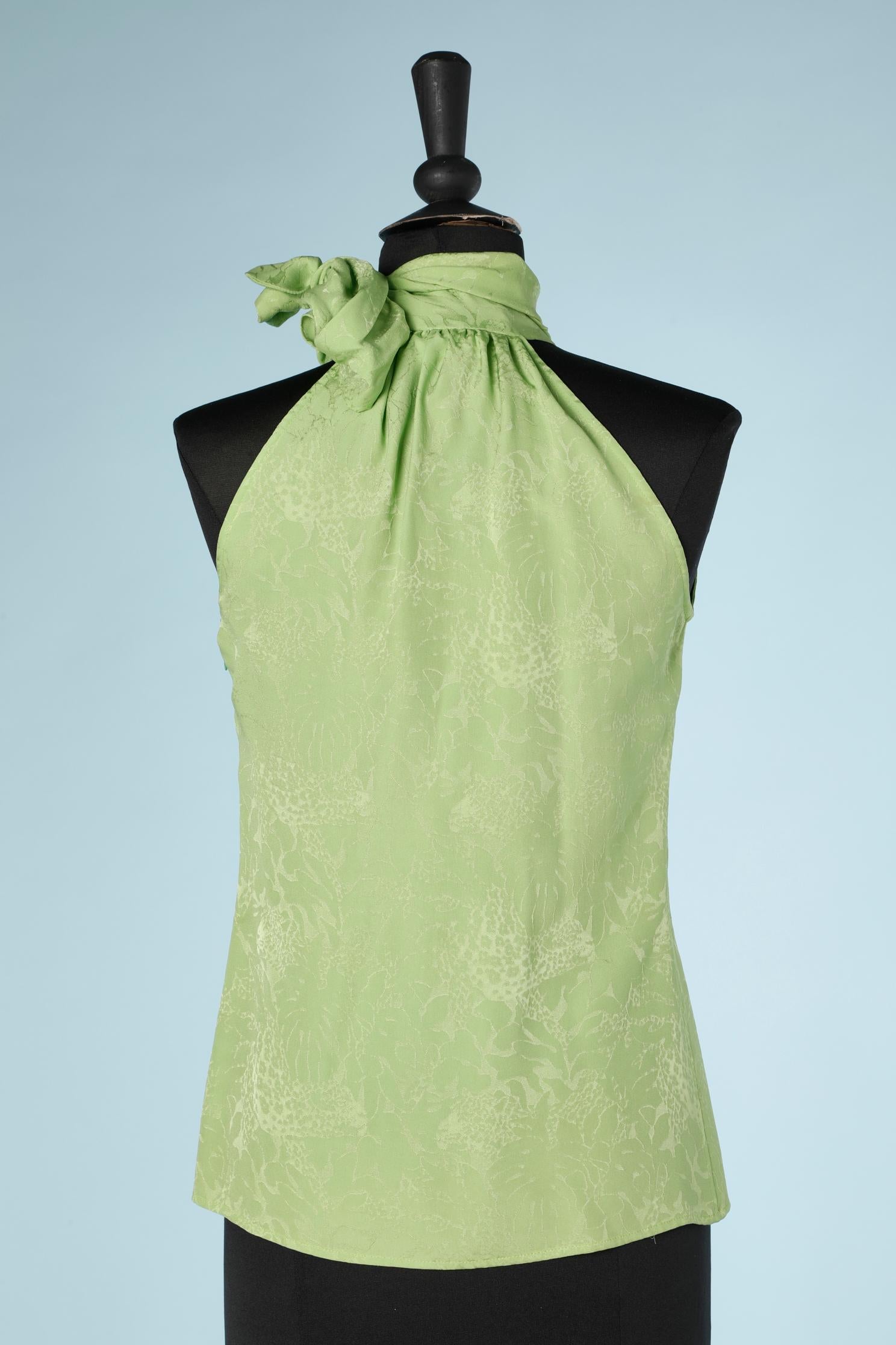 Green silk jacquard top with bow on the side Yves Saint Laurent Rive Gauche 1993 For Sale 2