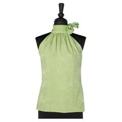 Green silk jacquard top with bow on the side Yves Saint Laurent Rive Gauche 1993