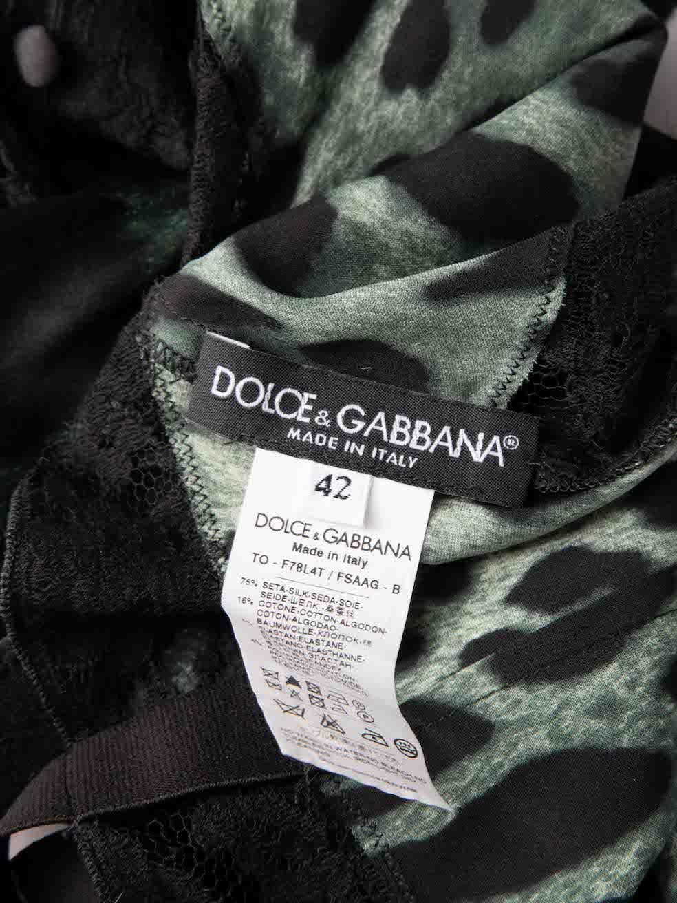 Women's Green Silk Leopard Print Lace Trim Camisole Top Size M