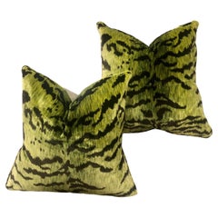 Vintage Green Silk Tiger Velvet Scalamandré Pillows 