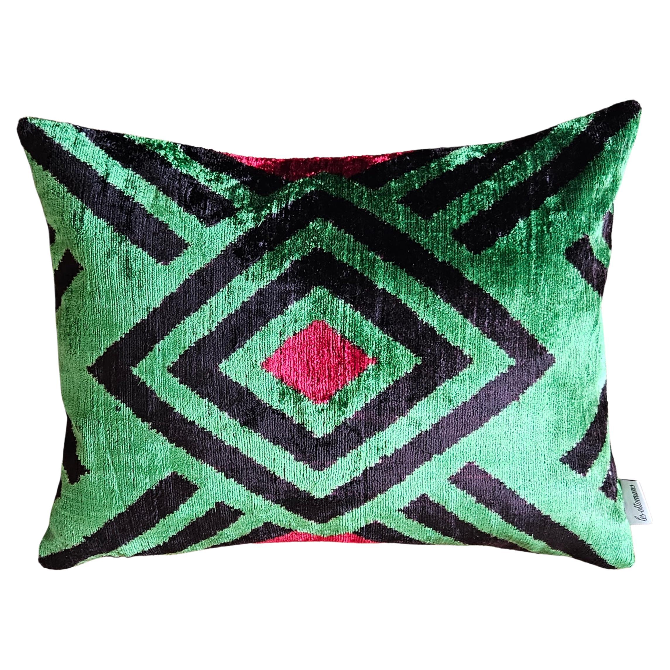 Green Silk Velvet Handmade Pillow For Sale