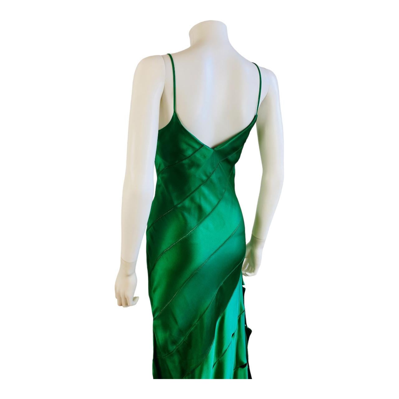 Green Silk Vintage S/S 2004 Roberto Cavalli Maxi Slip Dress Gown Mermaid Hem For Sale 9