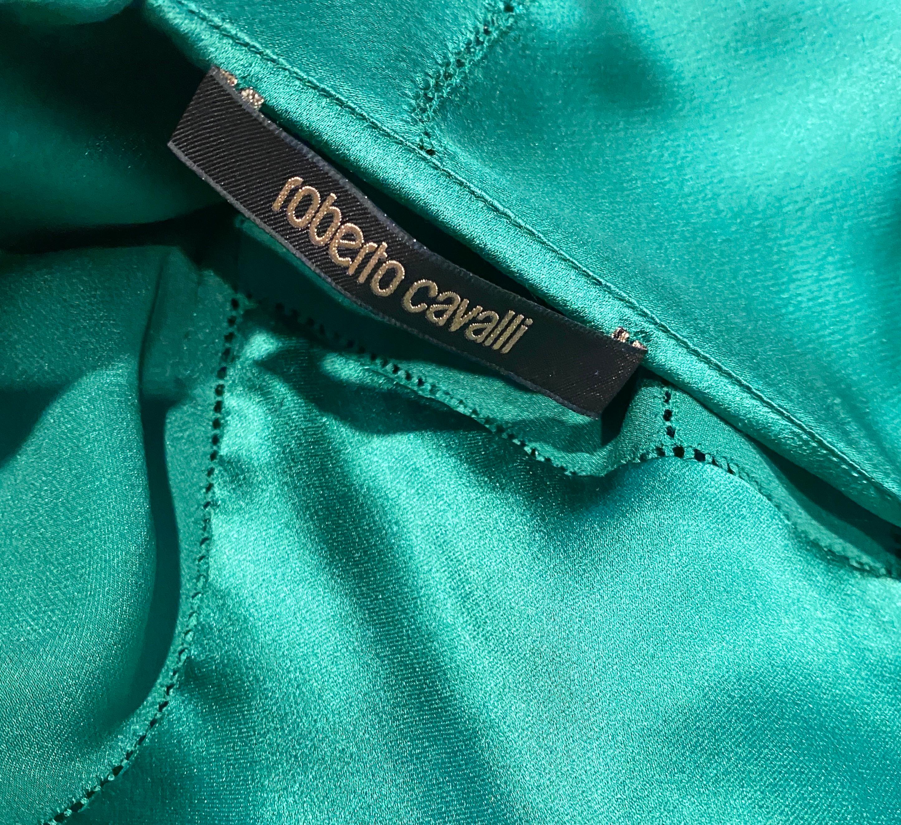 Grünes Seide Vintage F/S 2004 Roberto Cavalli Maxi-Slipkleid mit Meerjungfrauensaum aus Seide im Angebot 11
