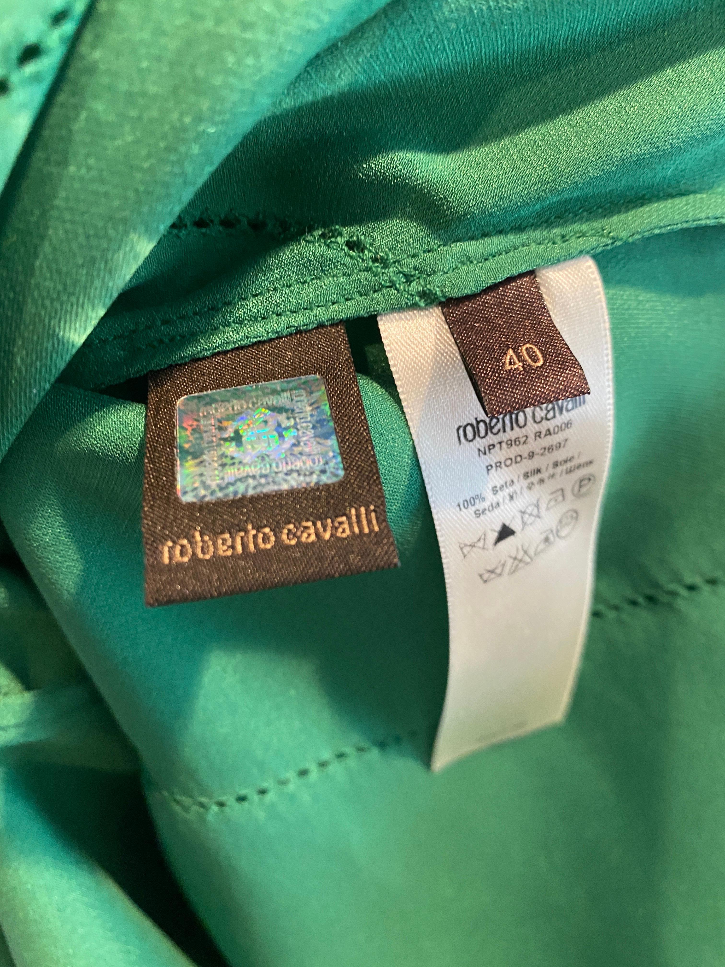 Grünes Seide Vintage F/S 2004 Roberto Cavalli Maxi-Slipkleid mit Meerjungfrauensaum aus Seide im Angebot 12